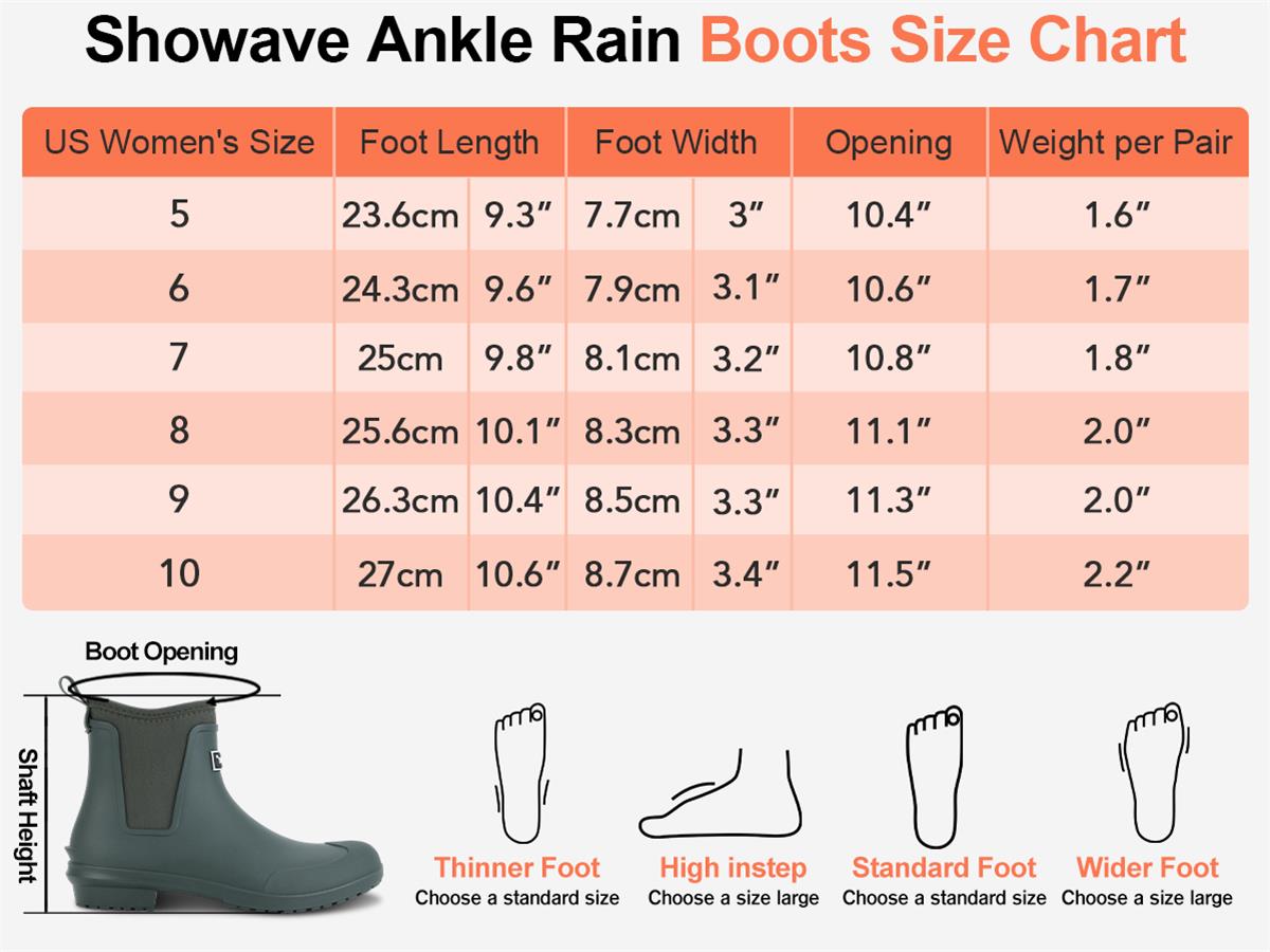 Showave Women's Ankle Rain Boots - Waterproof Short Rubber Chelsea Boot for Farming Fishing Outdoor