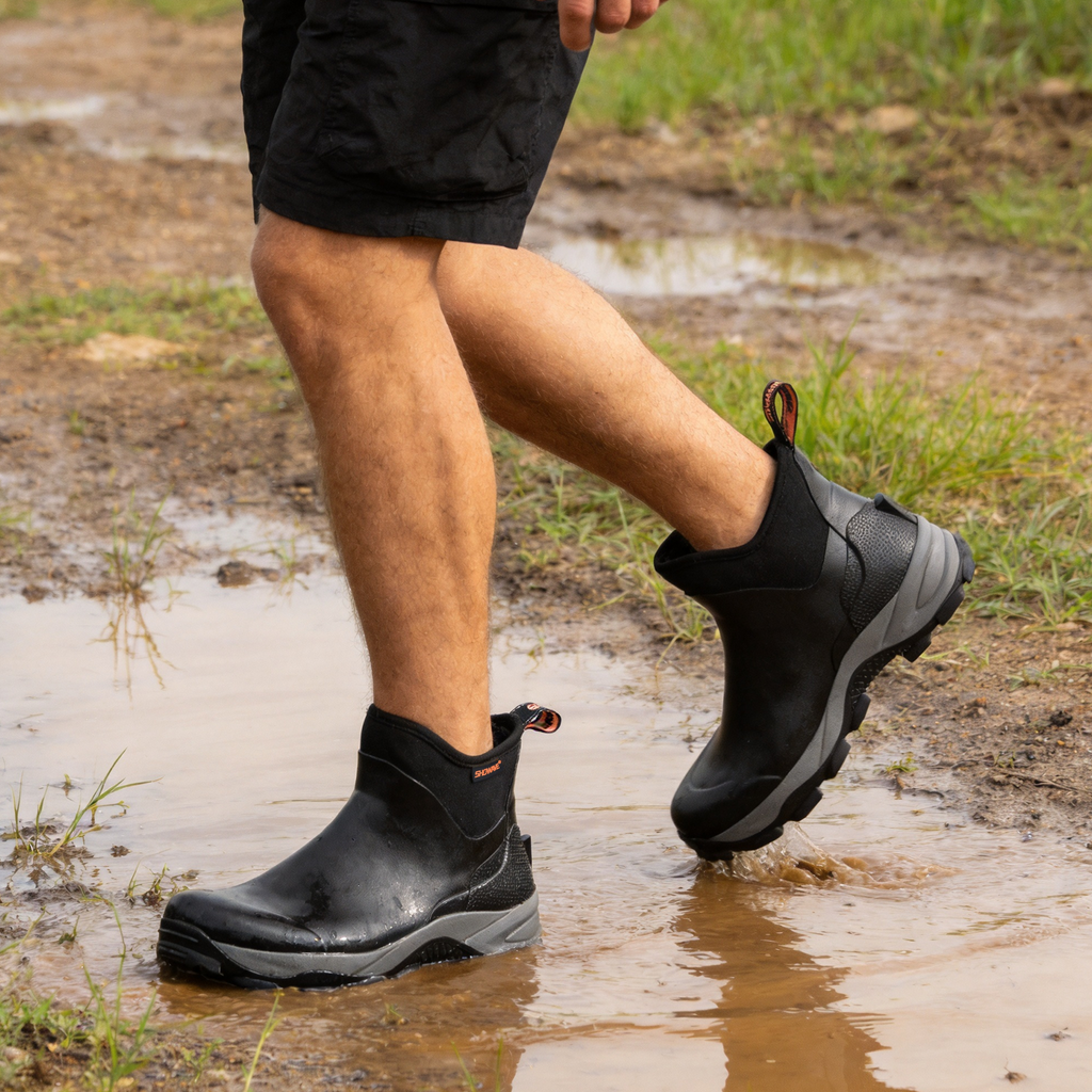 Showave Men's Rubber Boots Waterproof Rain Footwear Durable Short Hunting Boots for Mud Gardening Yard and Chore Working