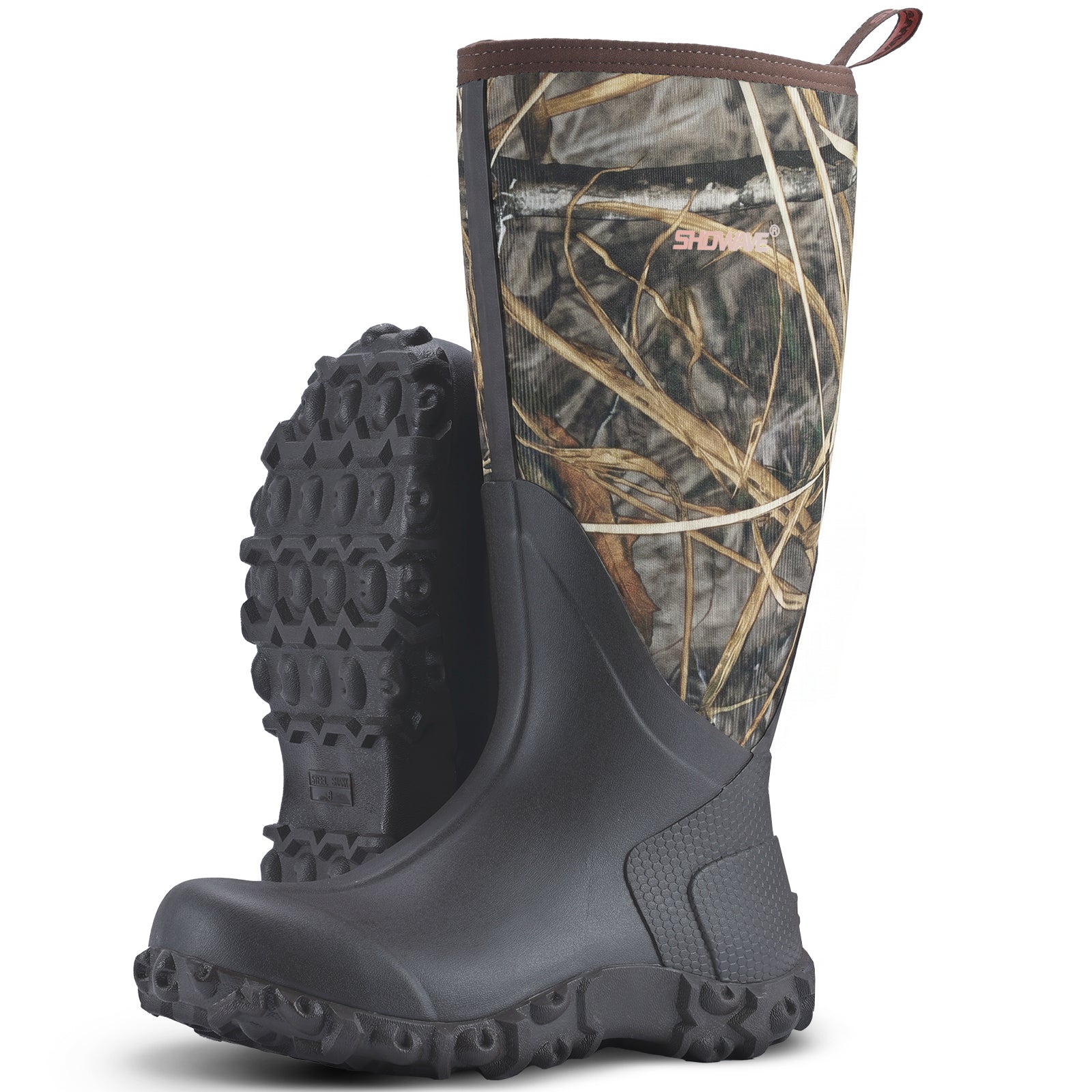 Showave Rain Boots for Men Waterproof Insulated Rubber Neoprene Boots Heavy-duty Mud Boot for Farming Raining Fishing Gardening Yard Work