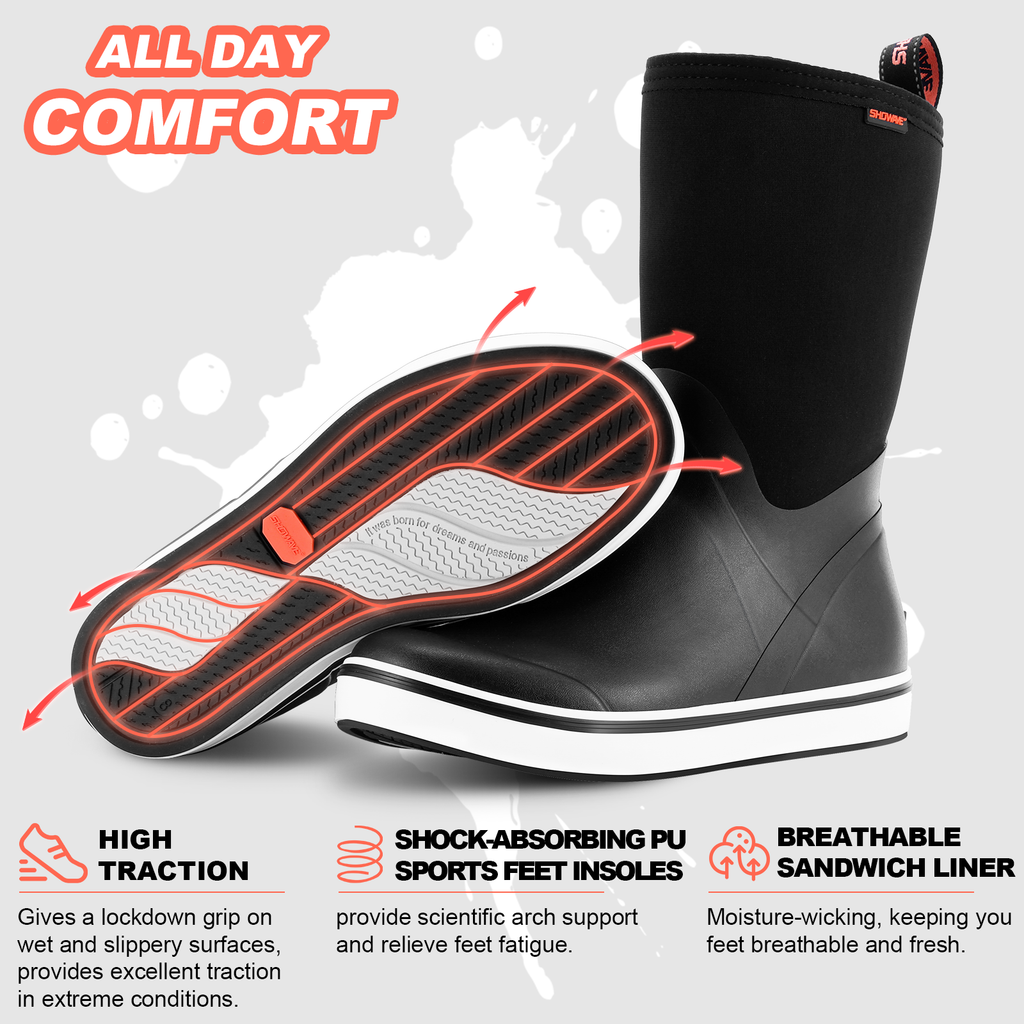 Showave Men's Deck Boots – Waterproof Mid-Calf Rain Boot