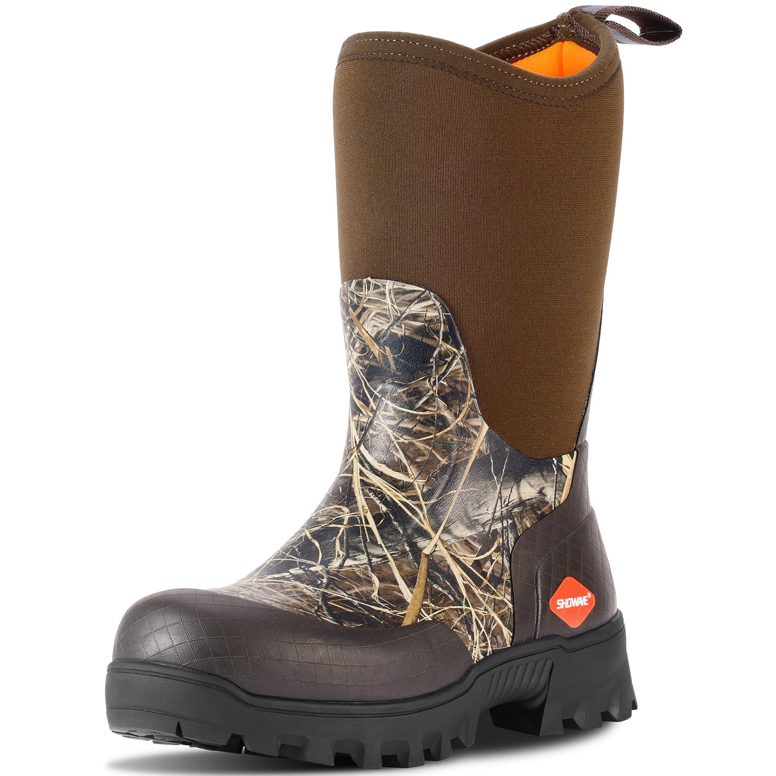 Showave Men's Mid Calf Rubber Work Boots Waterproof Rain Boot Insulated Mud Boots with Comfortable Sports Soles