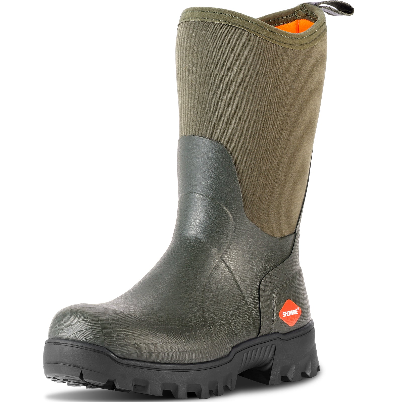 Showave Men's Mid Calf Rubber Work Boots Waterproof Rain Boot Insulated Mud Boots with Comfortable Sports Soles