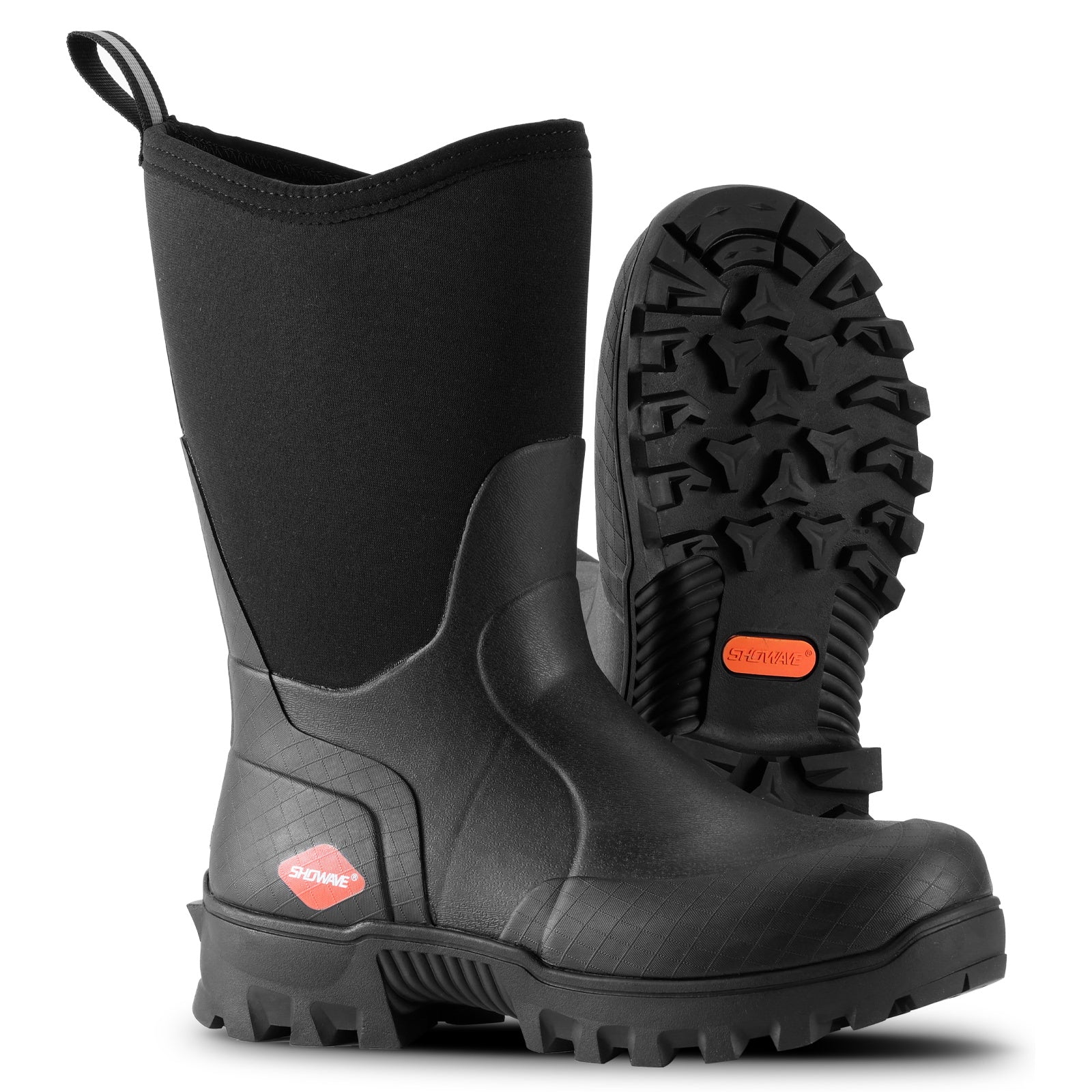 Showave Men's Mid Calf Waterproof Work Boots – Insulated Rubber Rain Boots
