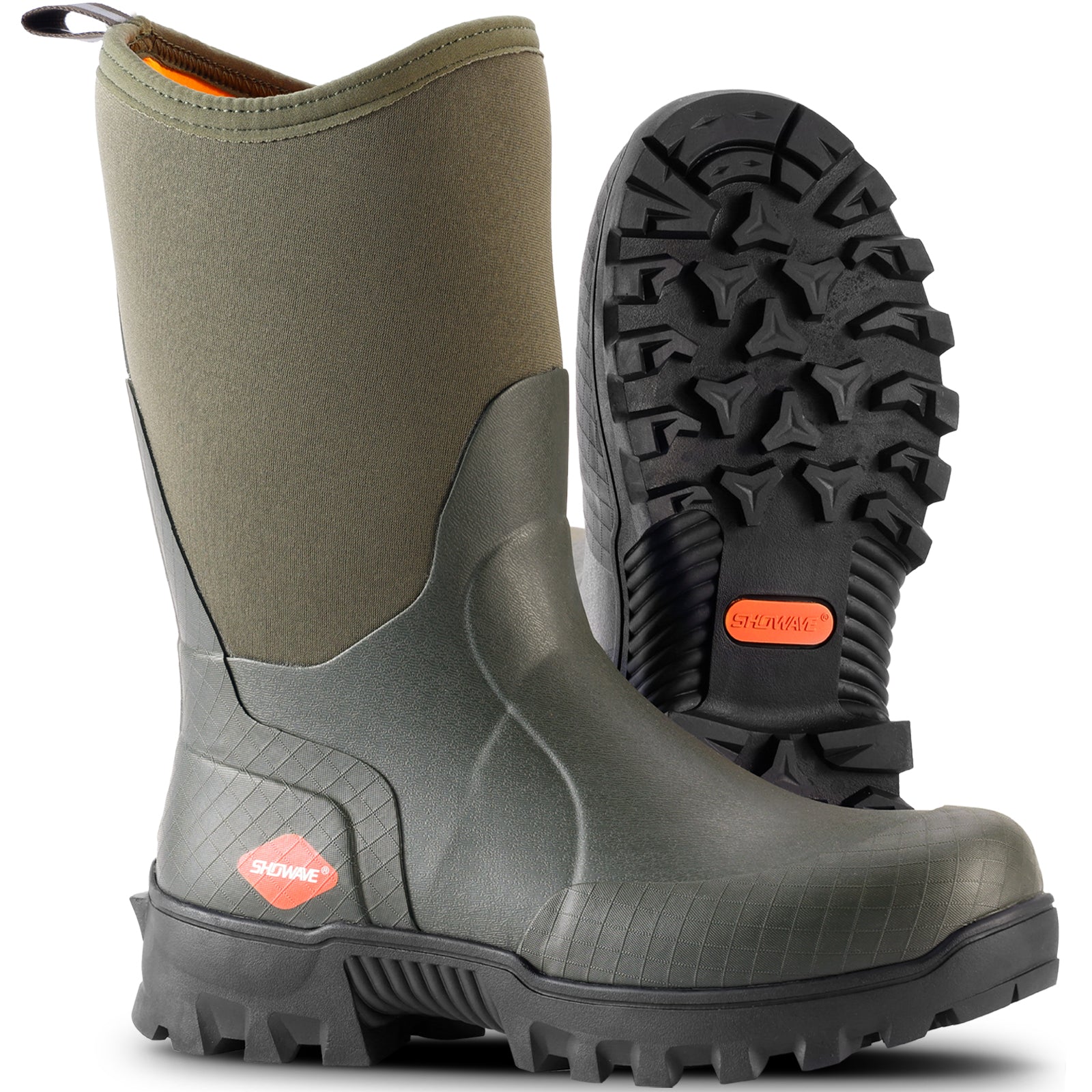 Showave Men's Mid Calf Waterproof Work Boots – Insulated Rubber Rain Boots