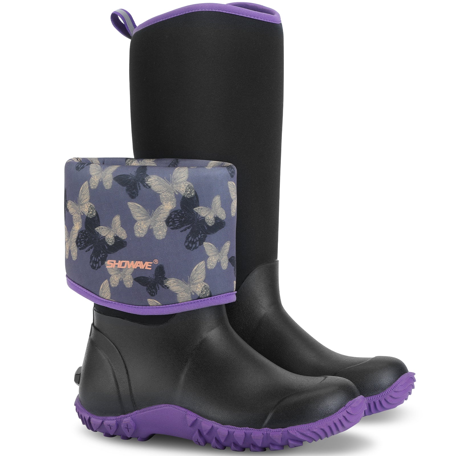 Showave Women's Tall Insulated Rubber Rain Boots - Waterproof Neoprene Mud Boot