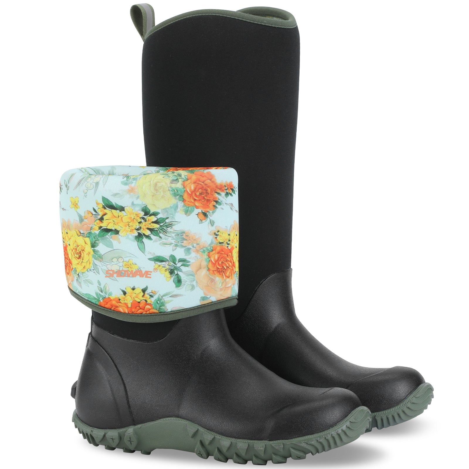 Showave Women's Tall Insulated Rubber Rain Boots - Waterproof Neoprene Mud Boot
