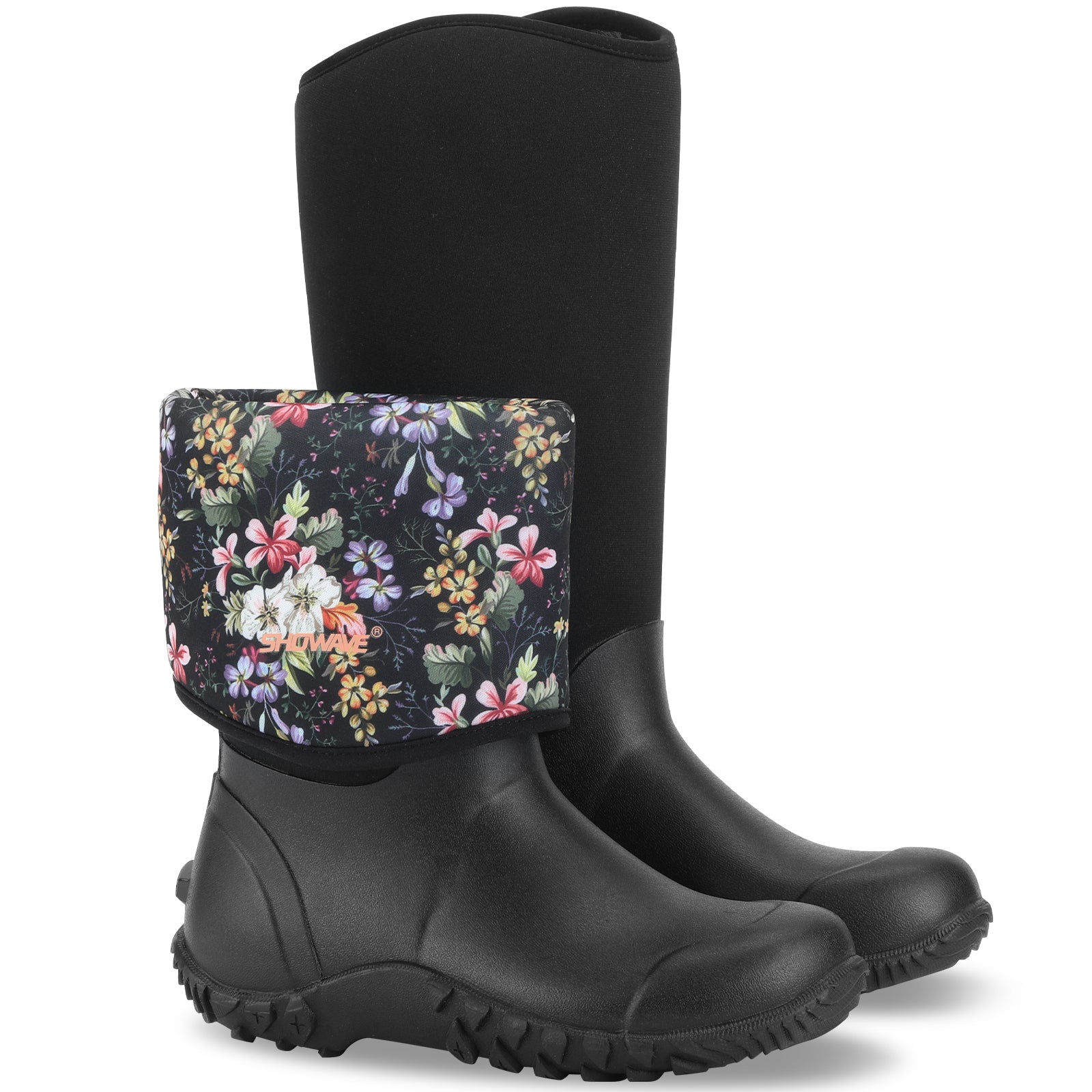 Showave Women's Tall Insulated Rubber Rain Boots - Waterproof Neoprene Mud Boot