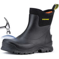 Showave Men's Short Steel Toe Rubber Work Boots Waterproof Rain Boot for Farming Construction Hunting Outdoor