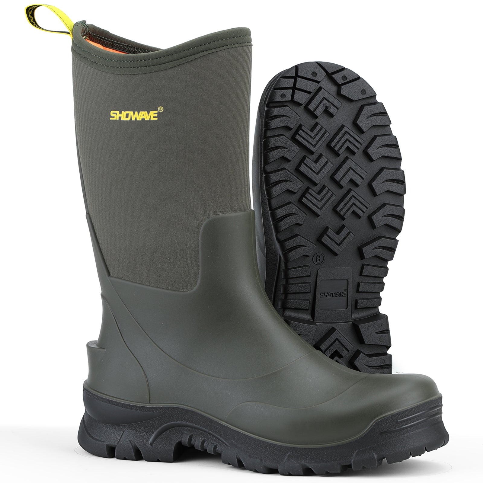 Showave Men's Rain Boots Mid Calf Mud Boot - Waterproof Insulated Rubber Boots for Gardening, Work & Outdoor