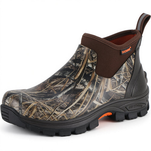 Showave Men's Excursion Ankle Rain Boots - Waterproof Rubber Mud Boot with Traction Lugs