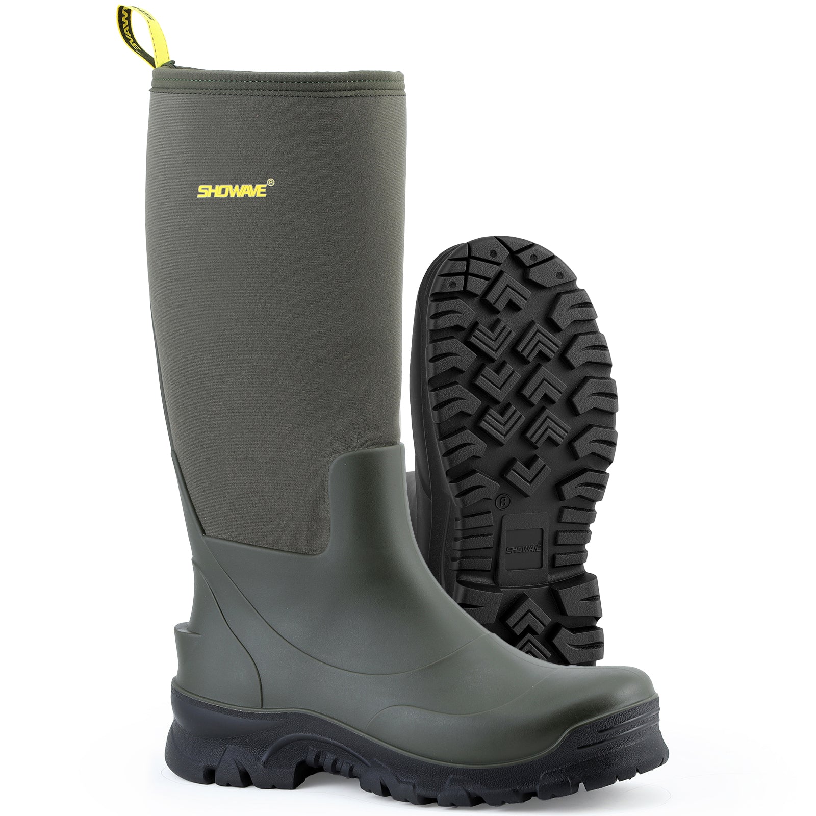 Showave Men's Knee High Waterproof Rubber Rain Boots - Insulated Mud Boot for Hunting & Outdoor