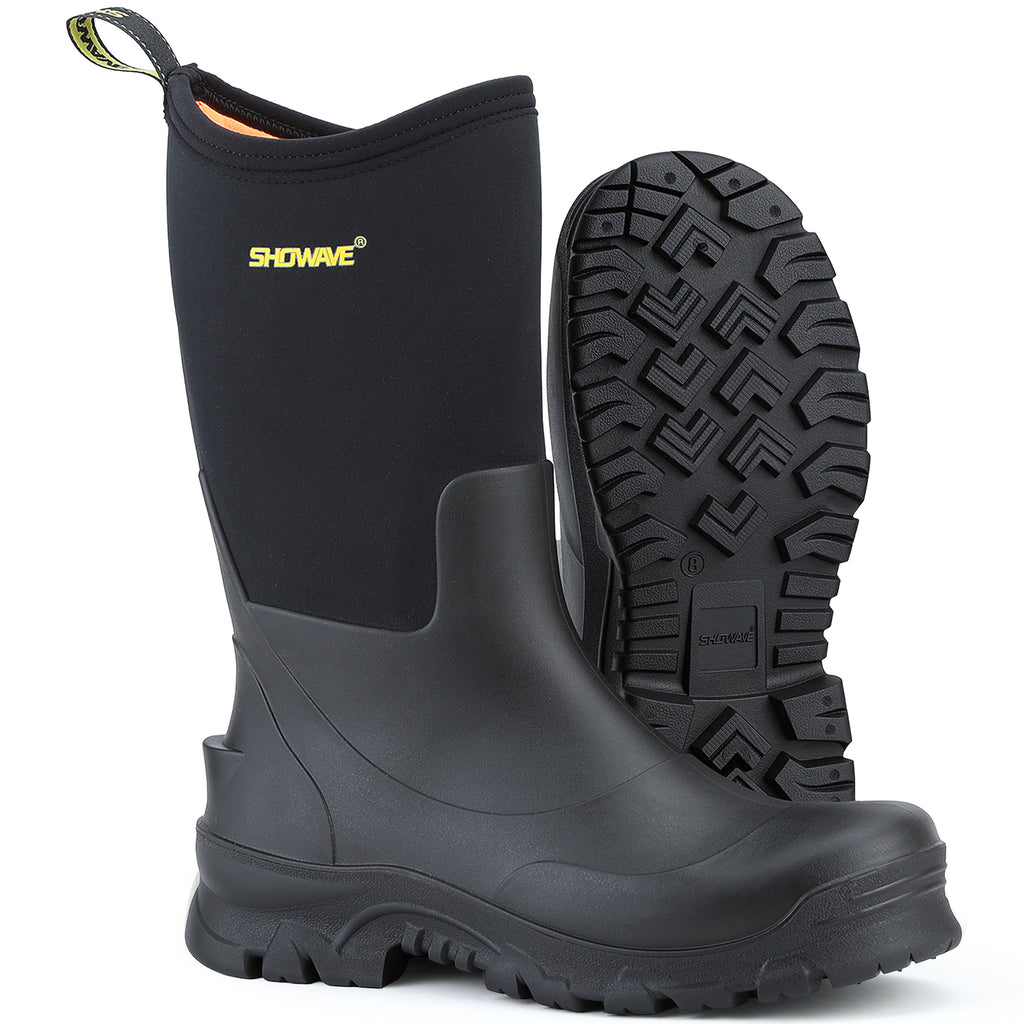 Showave Men's Rain Boots Mid Calf Mud Boot - Waterproof Insulated Rubber Boots for Gardening, Work & Outdoor