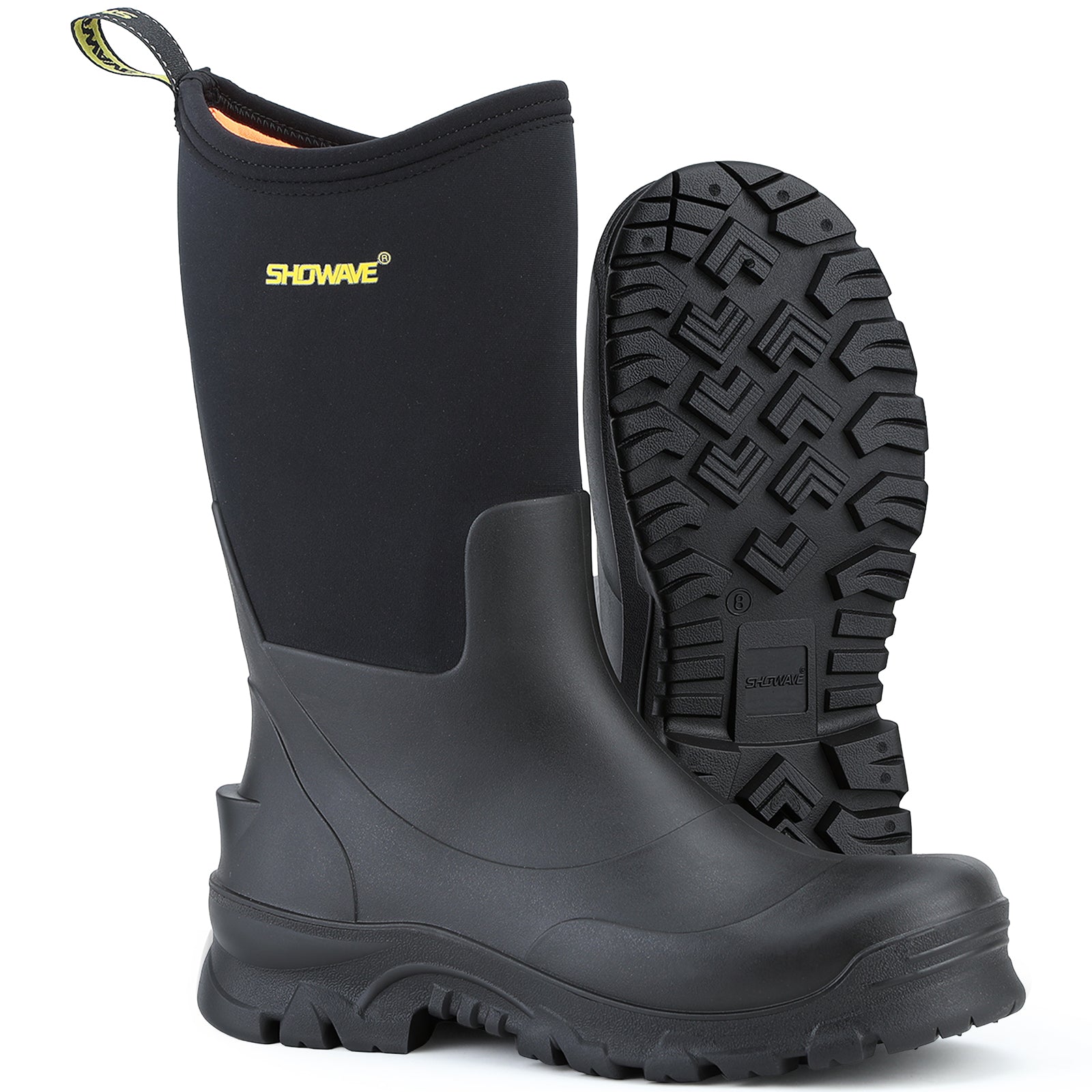 Showave Men's Rain Boots Mid Calf Mud Boot - Waterproof Insulated Rubber Boots for Gardening, Work & Outdoor