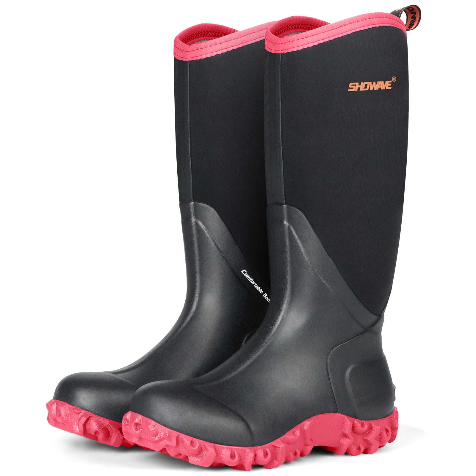 Showave Women's Tall Insulated Rubber Rain Boots – Waterproof Neoprene Mud Boot for Gardening Farming Fishing