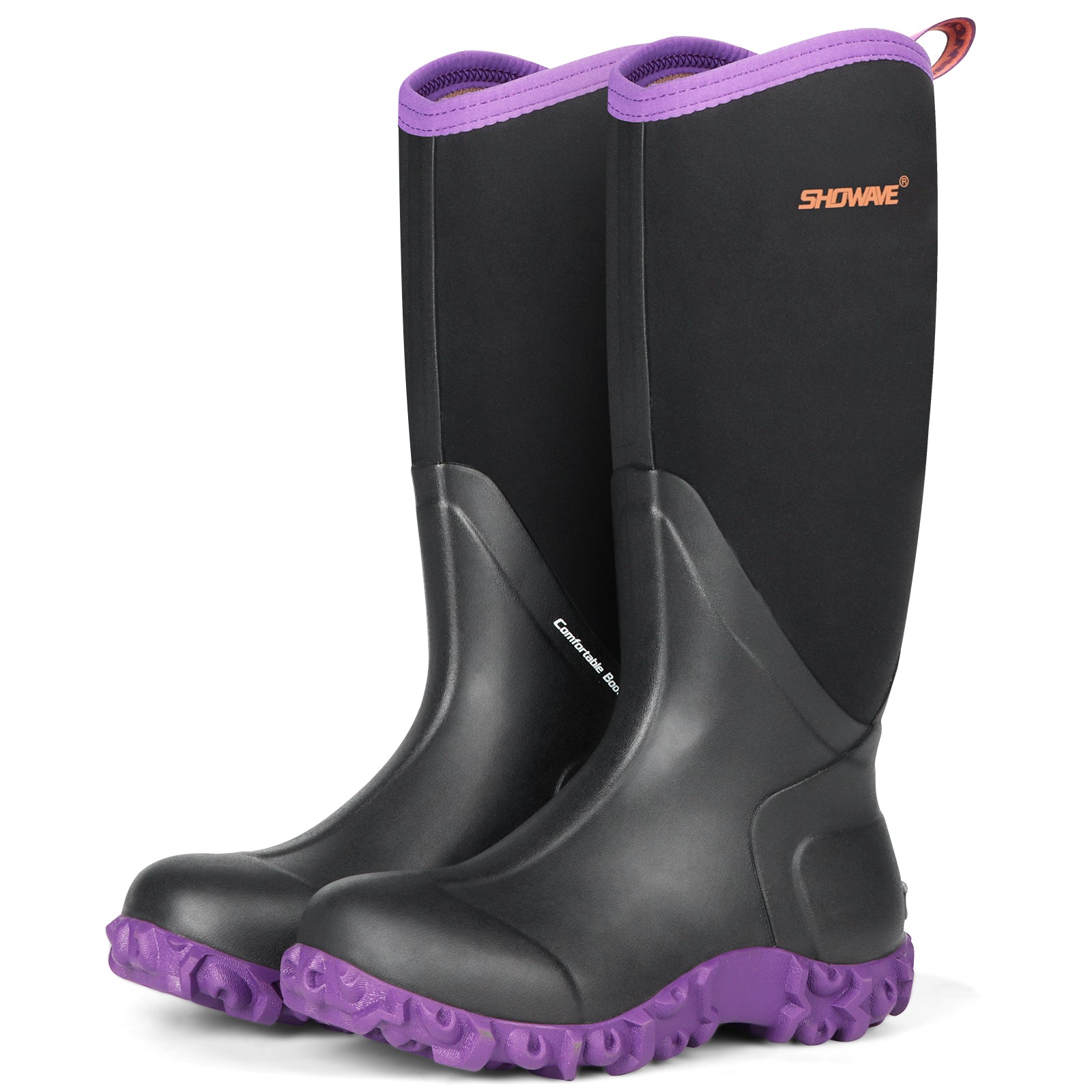 Showave Women's Tall Insulated Rubber Rain Boots – Waterproof Neoprene Mud Boot for Gardening Farming Fishing