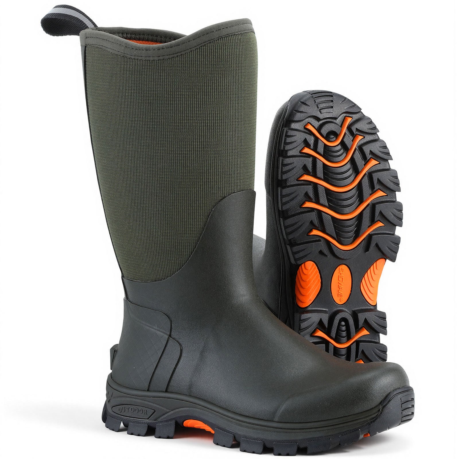 Showave Men's Rubber Hunting Boots Waterproof Rain Boots Insulated Neoprene Mud Boot Durable Arctic Outdoor Working Boot with Steel Shank