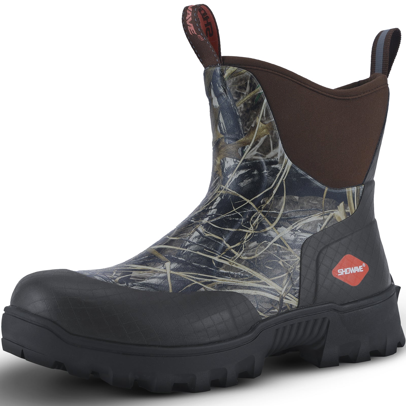 Showave Men's Short Rubber Boots Waterproof Rain Boots Insulated Working Booties with Comfortable Sports Sole