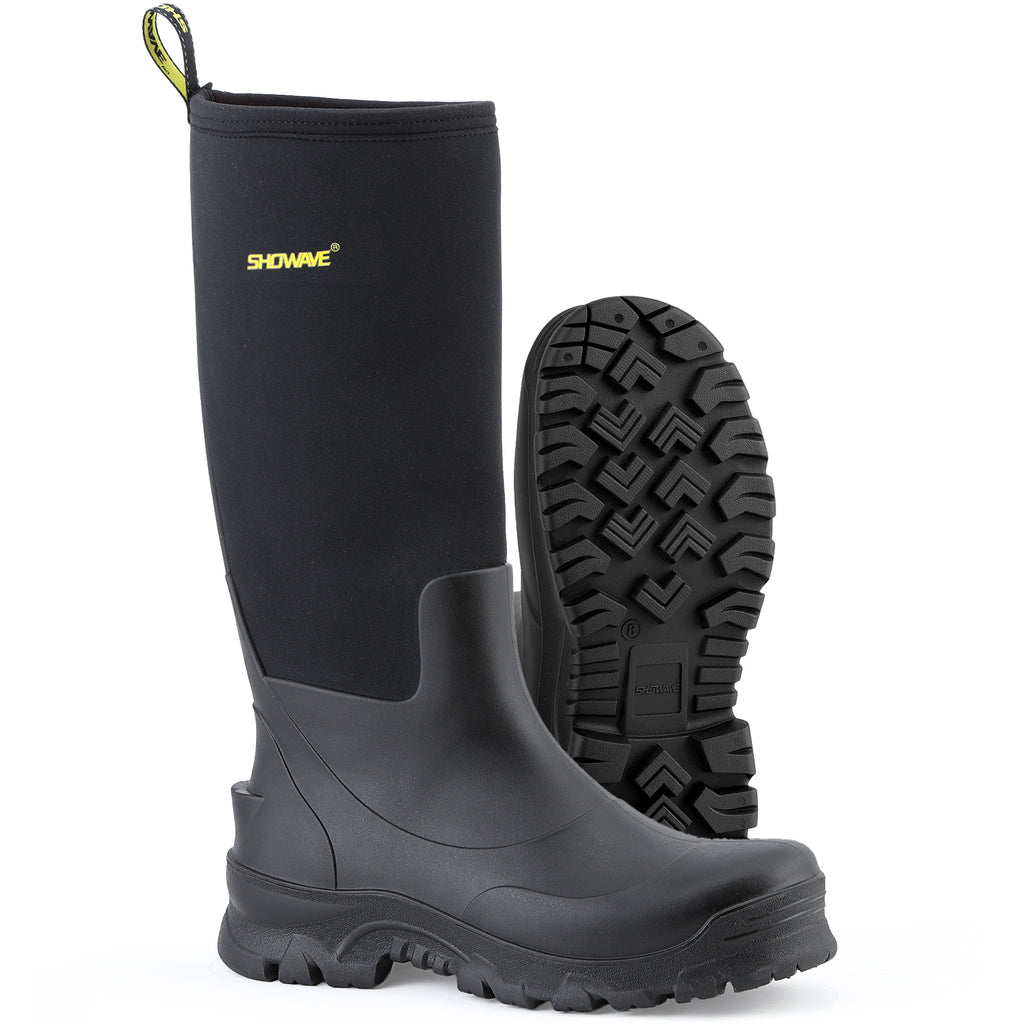 Showave Men's Knee High Waterproof Rubber Rain Boots - Insulated Mud Boot for Hunting & Outdoor
