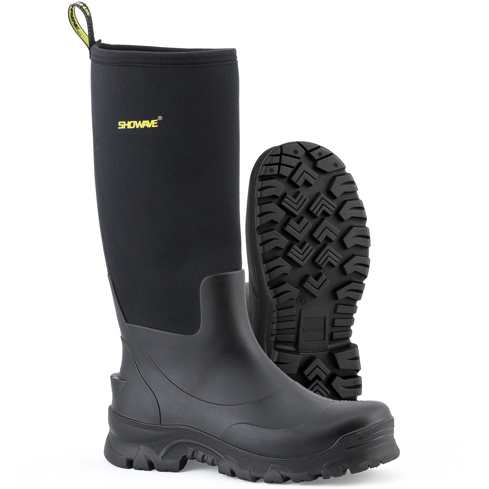Showave Men's Knee High Waterproof Rubber Rain Boots - Insulated Mud Boot for Hunting & Outdoor