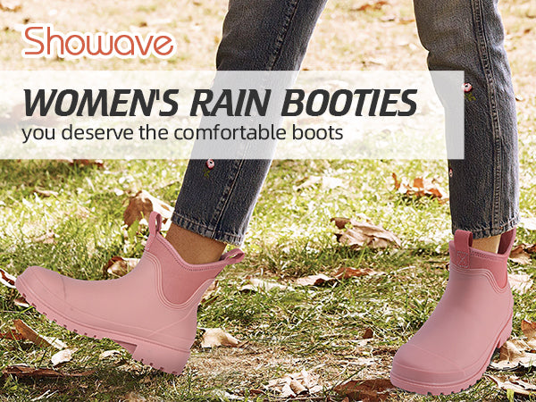 Showave Women's Waterproof Chelsea Ankle Rain Boots – Neoprene Lined Rubber Garden Boot for Everyday Wear