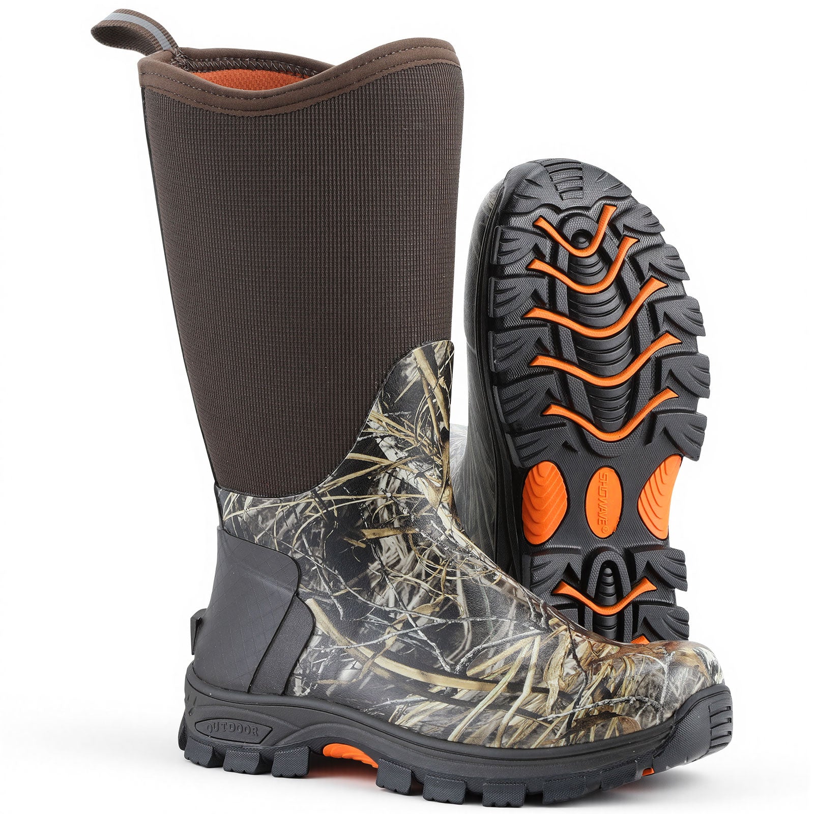 Showave Men's Rubber Hunting Boots Waterproof Rain Boots Insulated Neoprene Mud Boot Durable Arctic Outdoor Working Boot with Steel Shank