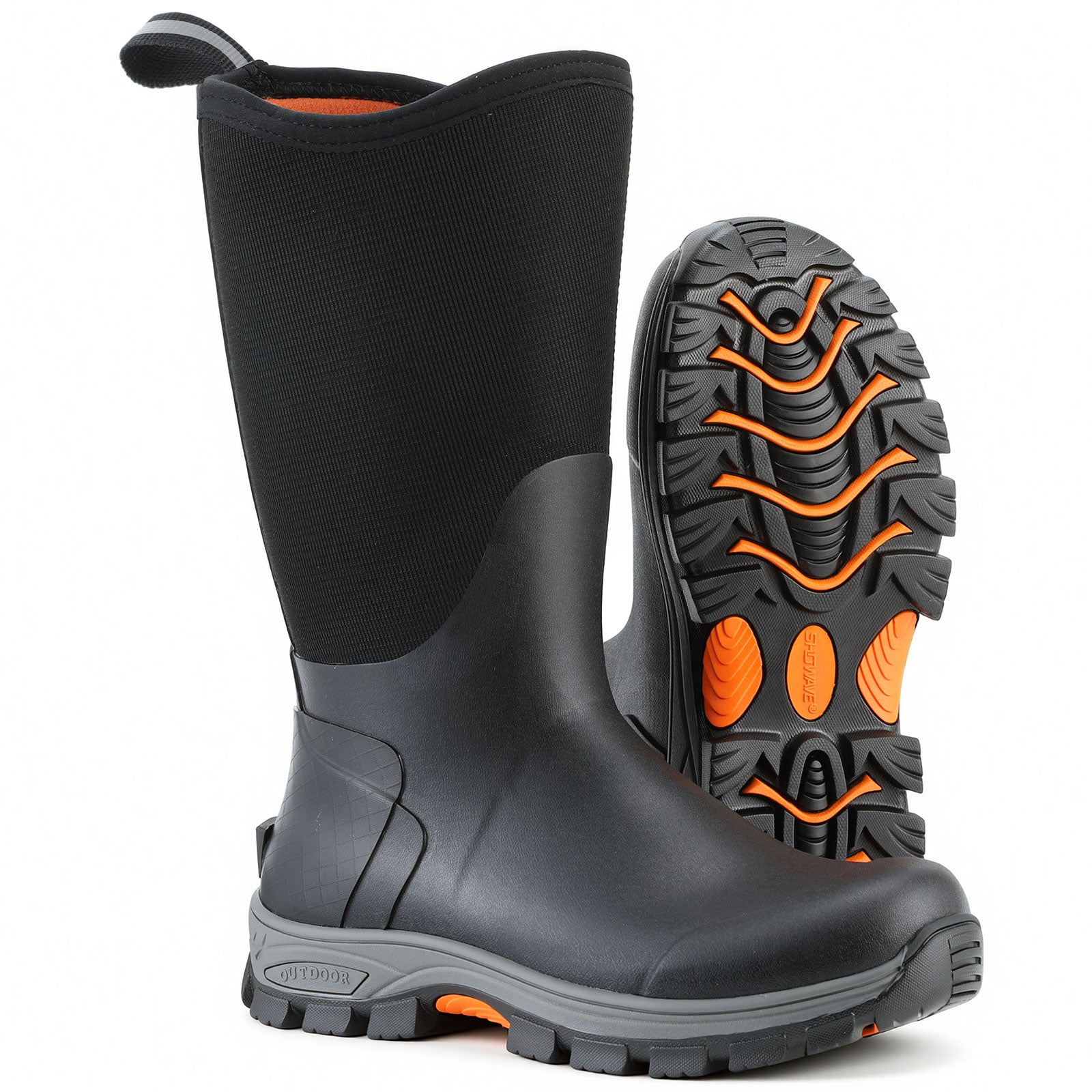 Showave Men's Rubber Hunting Boots Waterproof Rain Boots Insulated Neoprene Mud Boot Durable Arctic Outdoor Working Boot with Steel Shank