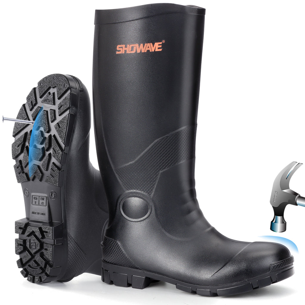 Showave Men's Steel Toe Rubber Work Boots – Waterproof Mid-Calf Boot