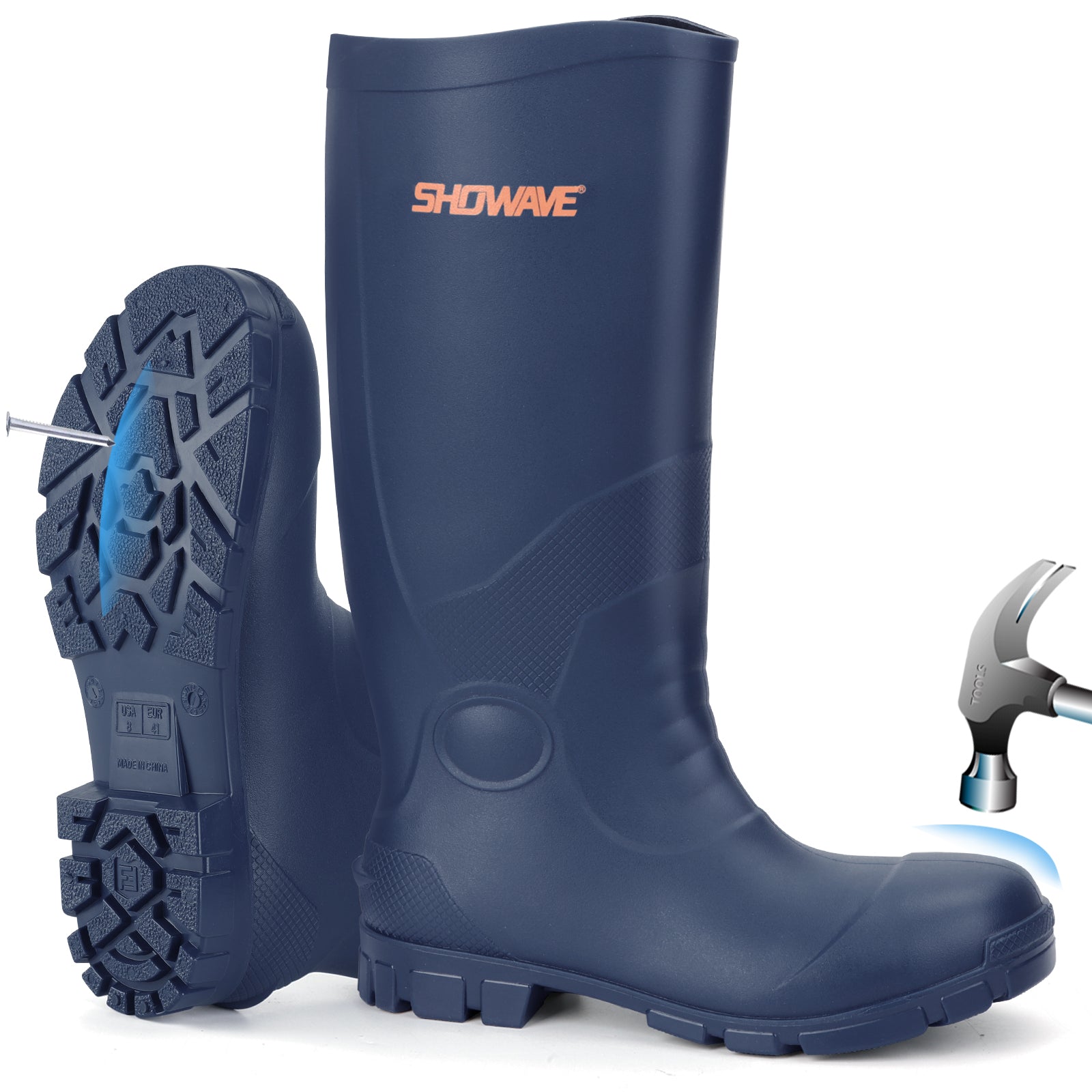 Showave Men's Steel Toe Rubber Work Boots – Waterproof Mid-Calf Boot
