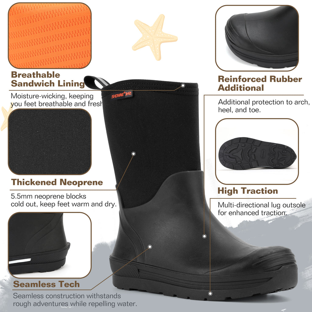 Showave Kid's Rain Boots Waterproof Rubber Mud Boot – Boys Girls Insulated Neoprene Outdoor Boots All Seasons