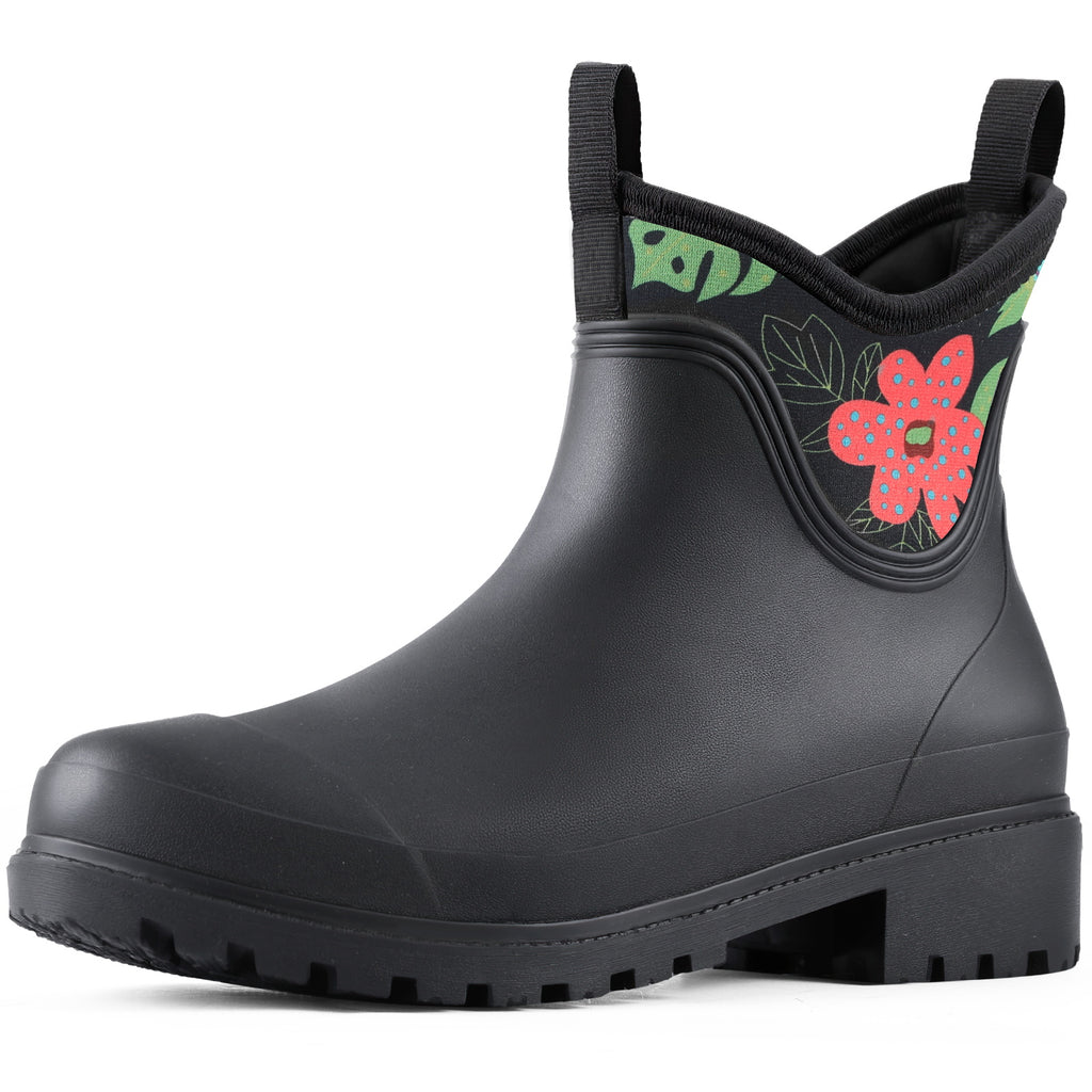 Showave Women's Waterproof Chelsea Ankle Rain Boots – Neoprene Lined Rubber Garden Boot for Everyday Wear