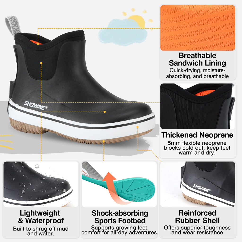 Showave Kid's Rain Boots - Lightweight Waterproof Mud Boots for Boys & Girls