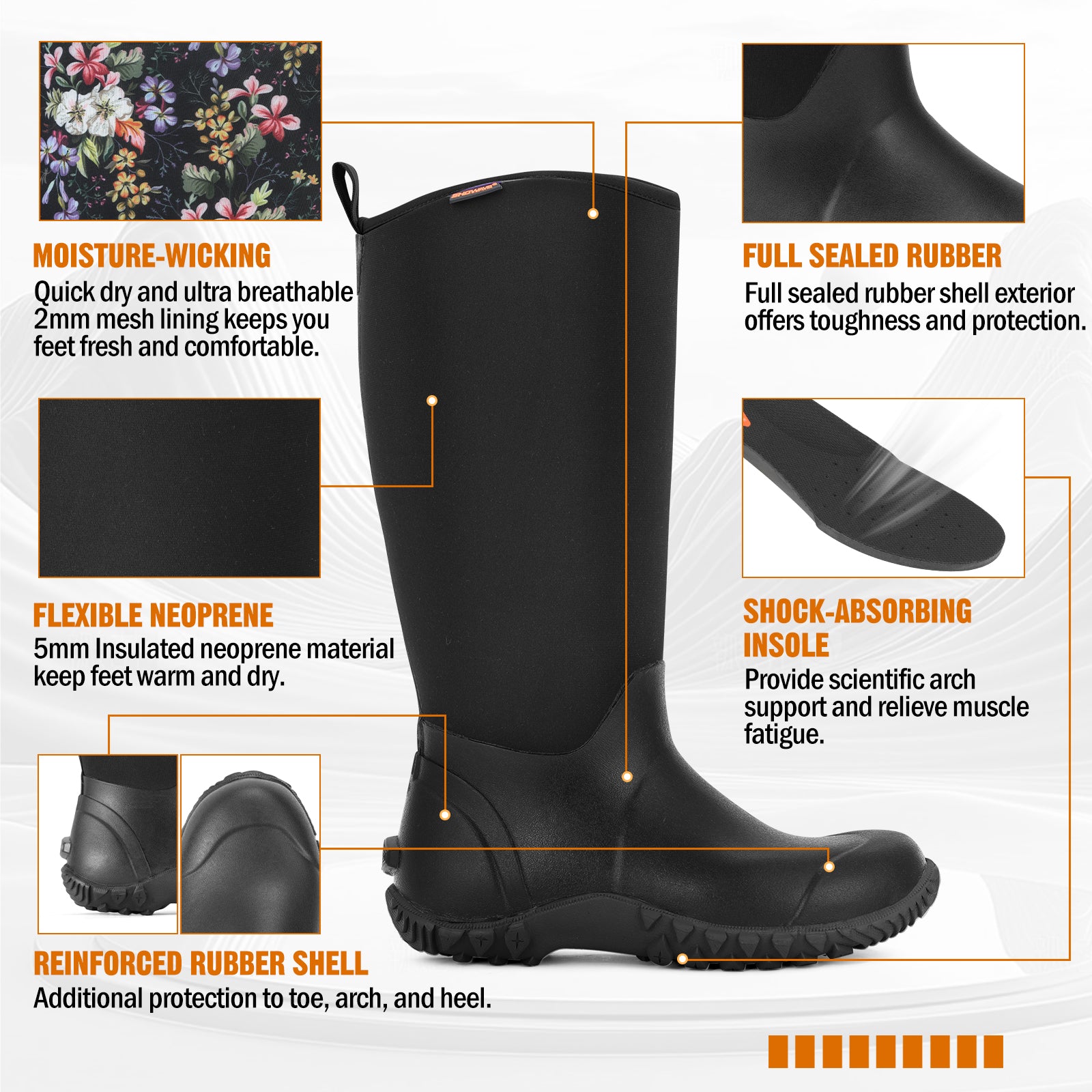 Showave Women's Tall Insulated Rubber Rain Boots - Waterproof Neoprene Mud Boot