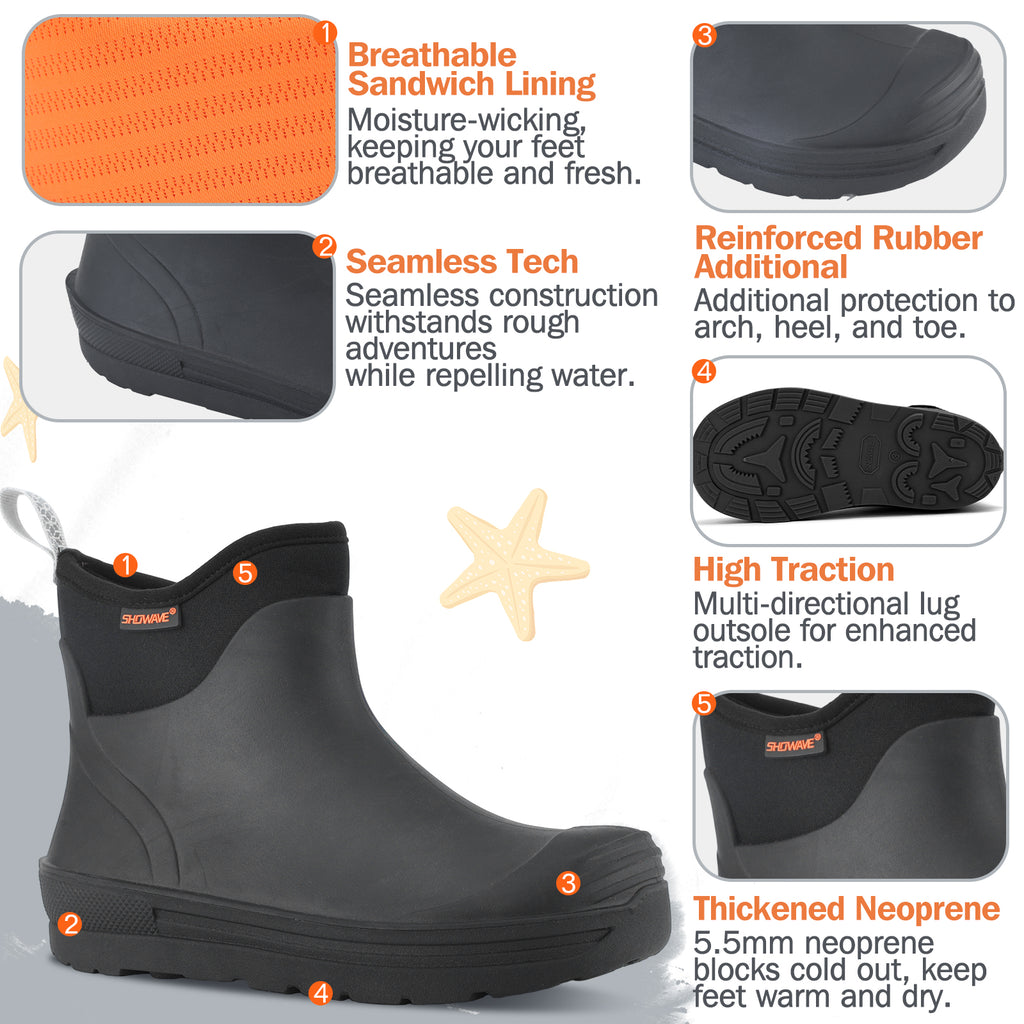 Showave Unisex-Child Ankle Rain Boots Kids Deck Boot Waterproof Lightweight Rubber Mud Booties for Boys Girls