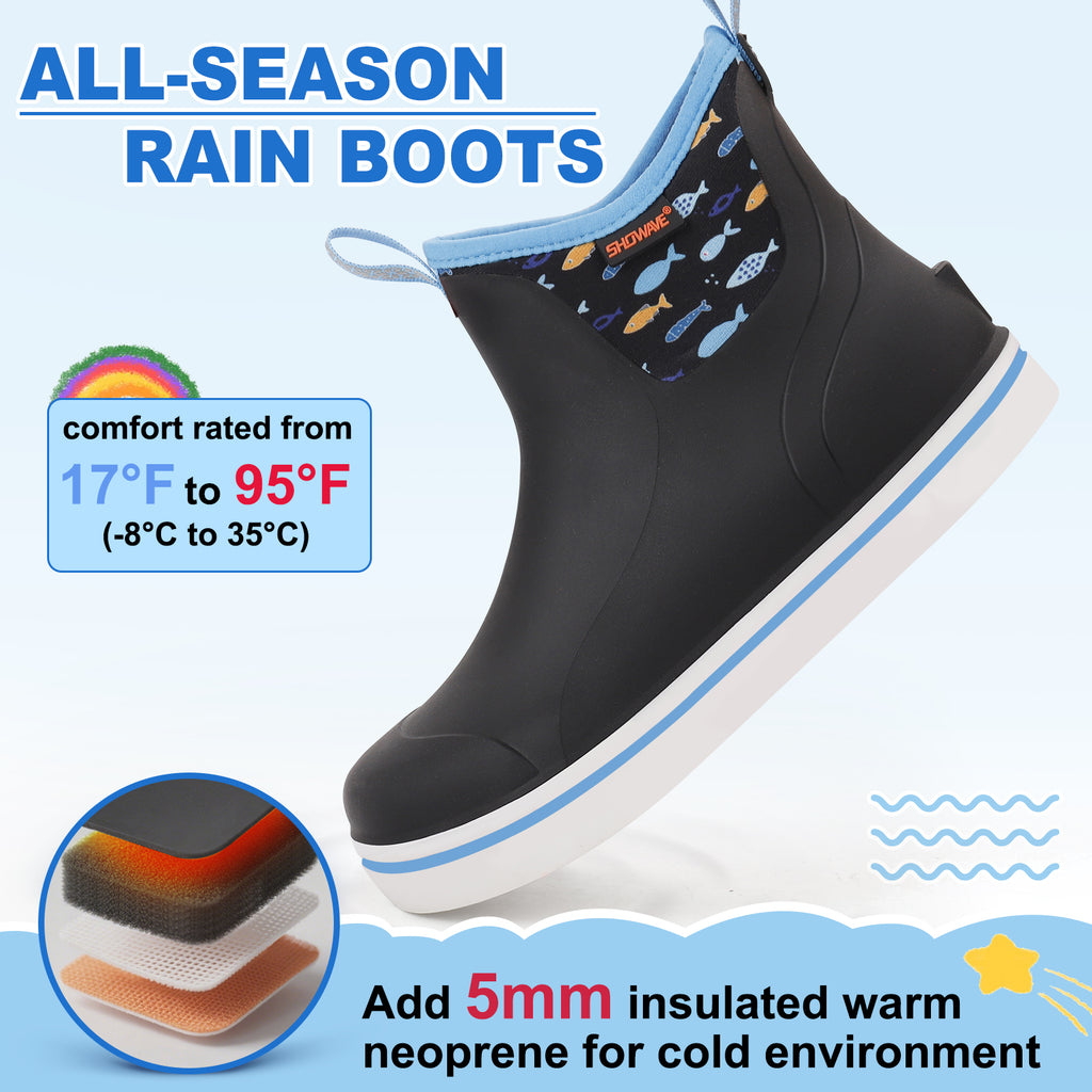 Showave Kids Ankle Rain Boots - Waterproof Lightweight Rubber Mud Booties for Boys & Girls