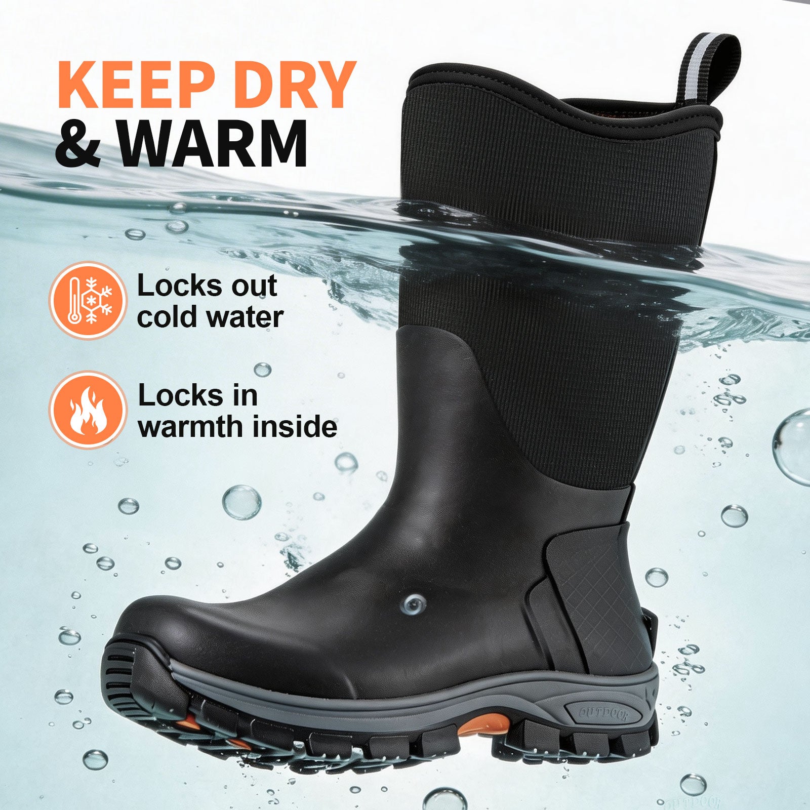 Showave Men's Rubber Hunting Boots Waterproof Rain Boots Insulated Neoprene Mud Boot Durable Arctic Outdoor Working Boot with Steel Shank