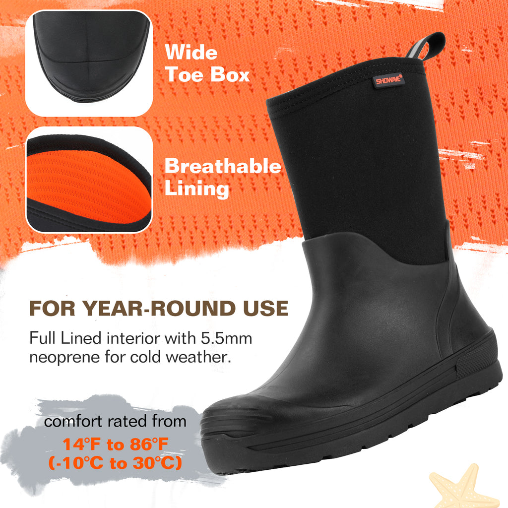 Showave Kid's Rain Boots Waterproof Rubber Mud Boot – Boys Girls Insulated Neoprene Outdoor Boots All Seasons