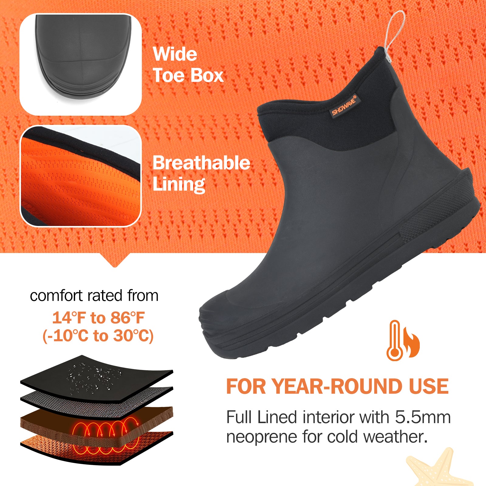 Showave Unisex-Child Ankle Rain Boots Kids Deck Boot Waterproof Lightweight Rubber Mud Booties for Boys Girls