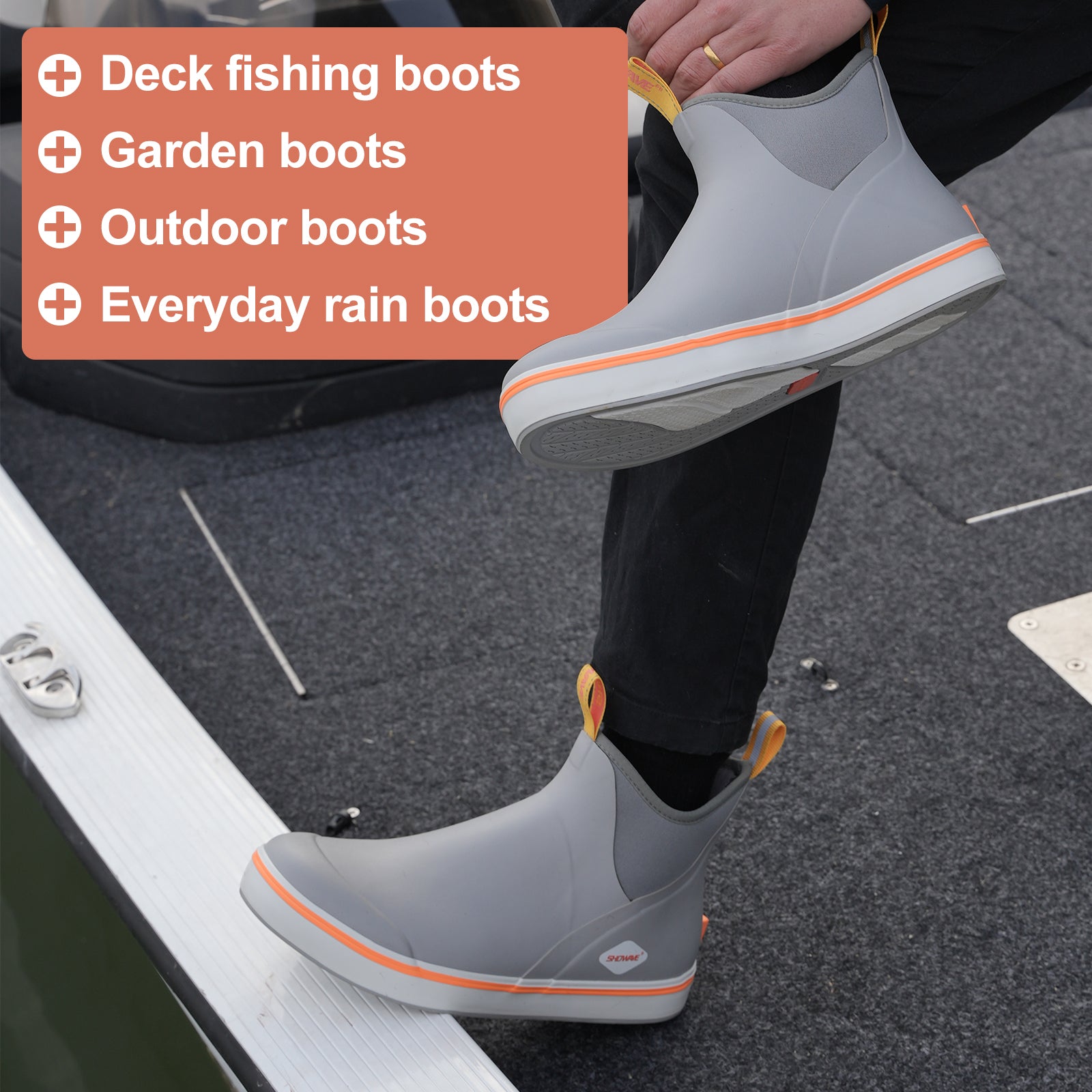 Showave Men's Deck Boots Waterproof Ankle Rubber Rain Boots Non-slip Boat Booties