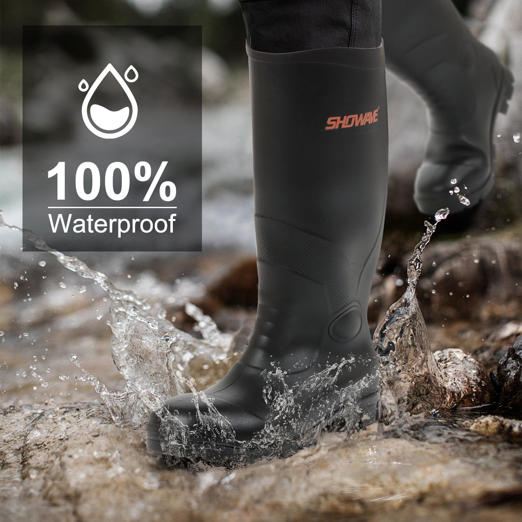 Showave Men's Steel Toe Rubber Work Boots – Waterproof Mid-Calf Boot