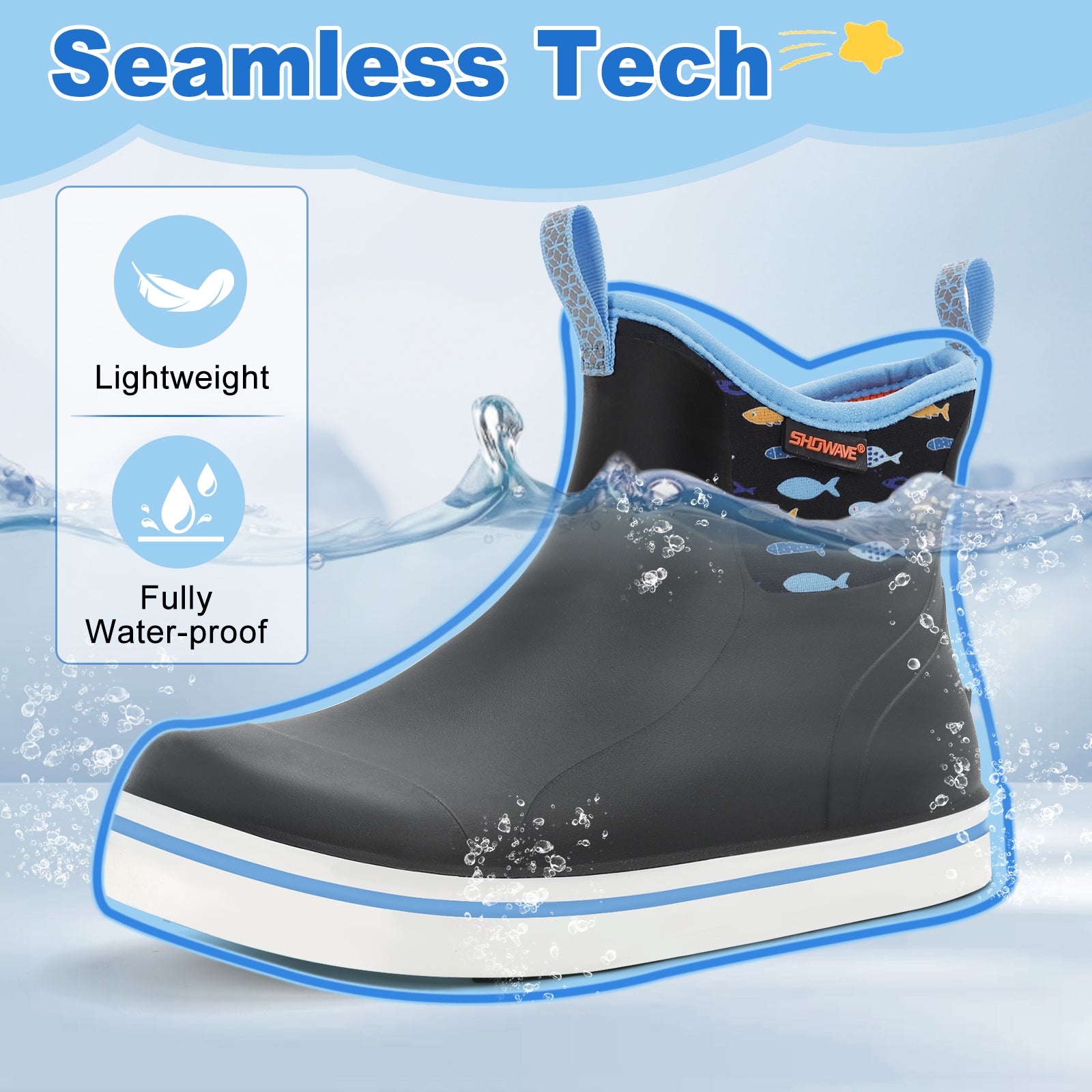 Showave Kids Ankle Rain Boots - Waterproof Lightweight Rubber Mud Booties for Boys & Girls