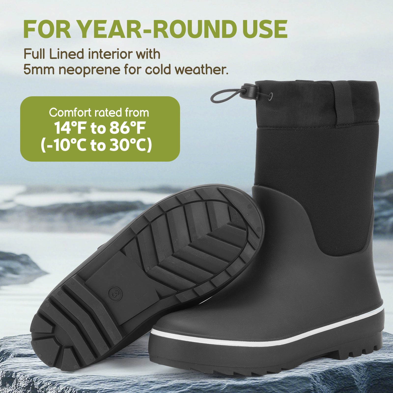 Showave Kid's Rain Boots for Boys & Girls - Waterproof Durable Rubber Mid-Calf Mud Boots
