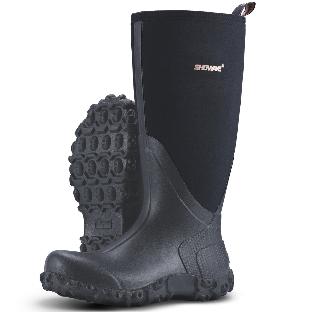 Showave Rain Boots for Men Waterproof Insulated Rubber Neoprene Boots Heavy-duty Mud Boot for Farming Raining Fishing Gardening Yard Work