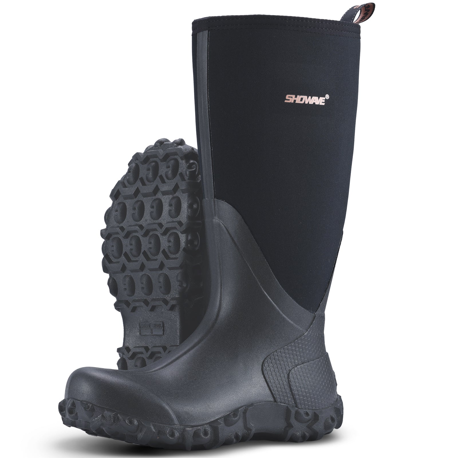 Showave Rain Boots for Men Waterproof Insulated Rubber Neoprene Boots Heavy-duty Mud Boot for Farming Raining Fishing Gardening Yard Work