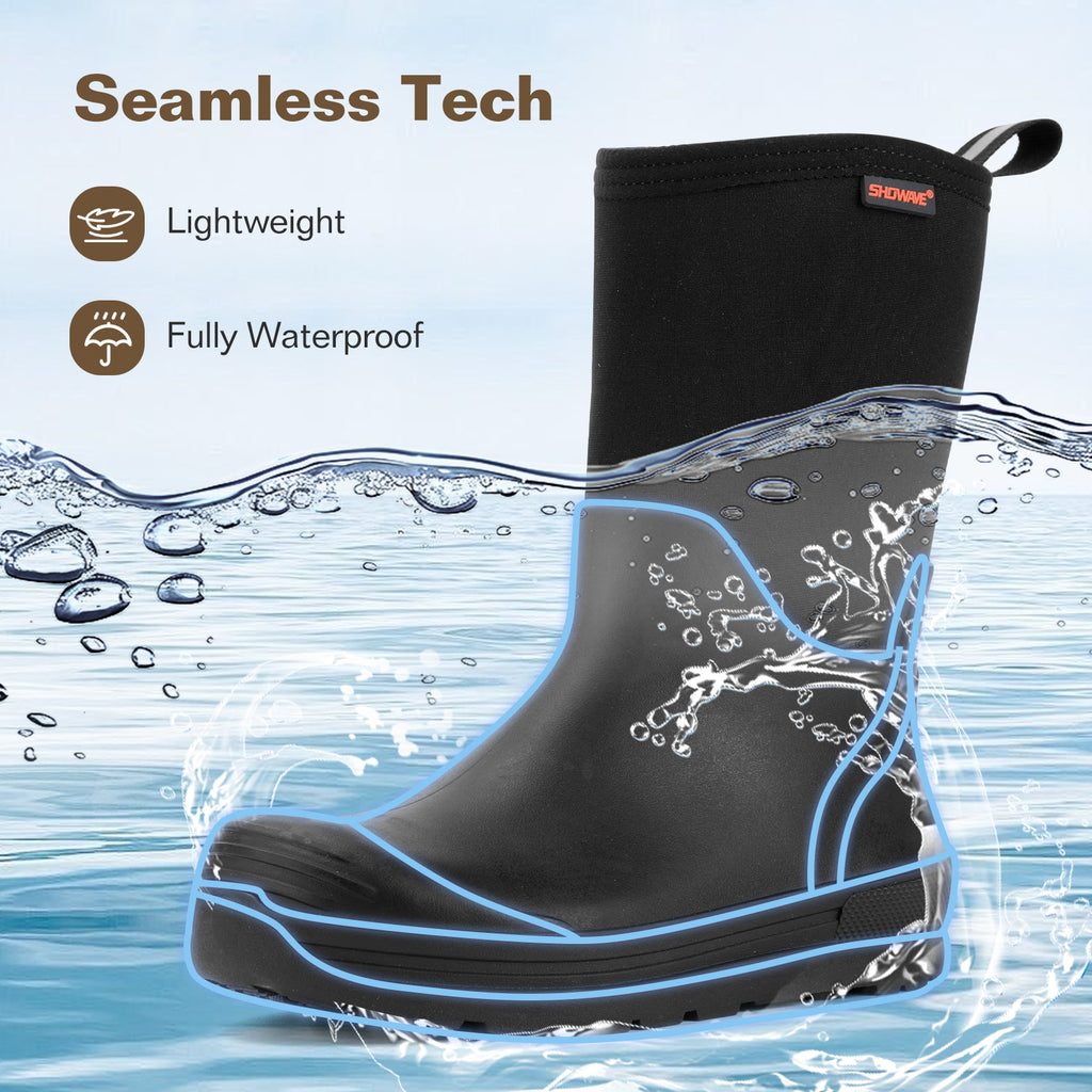 Showave Kid's Rain Boots Waterproof Rubber Mud Boot – Boys Girls Insulated Neoprene Outdoor Boots All Seasons