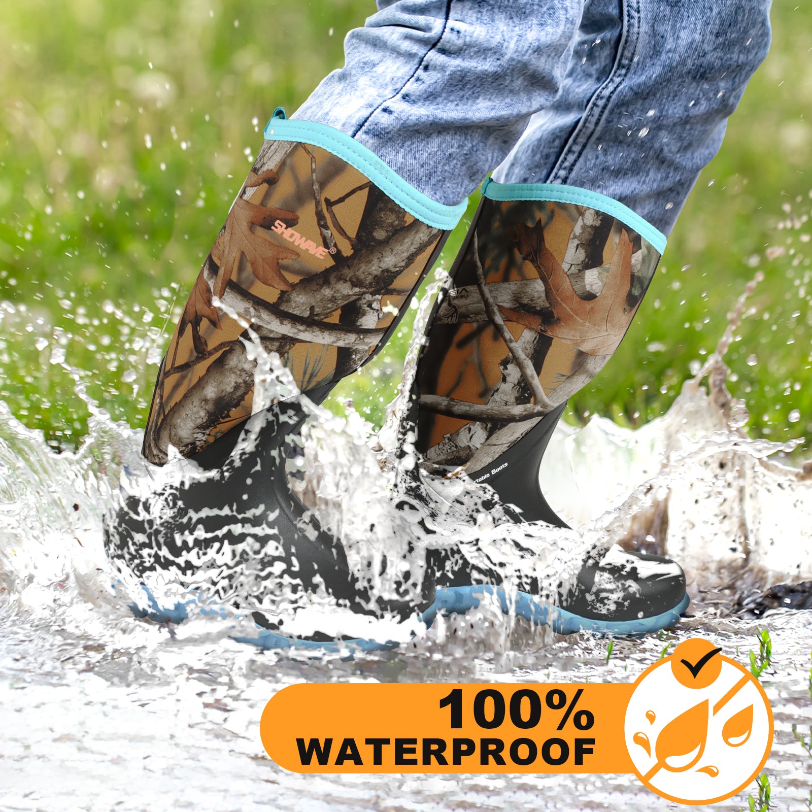 Showave Women's Tall Insulated Rubber Rain Boots – Waterproof Neoprene Mud Boot for Gardening Farming Fishing