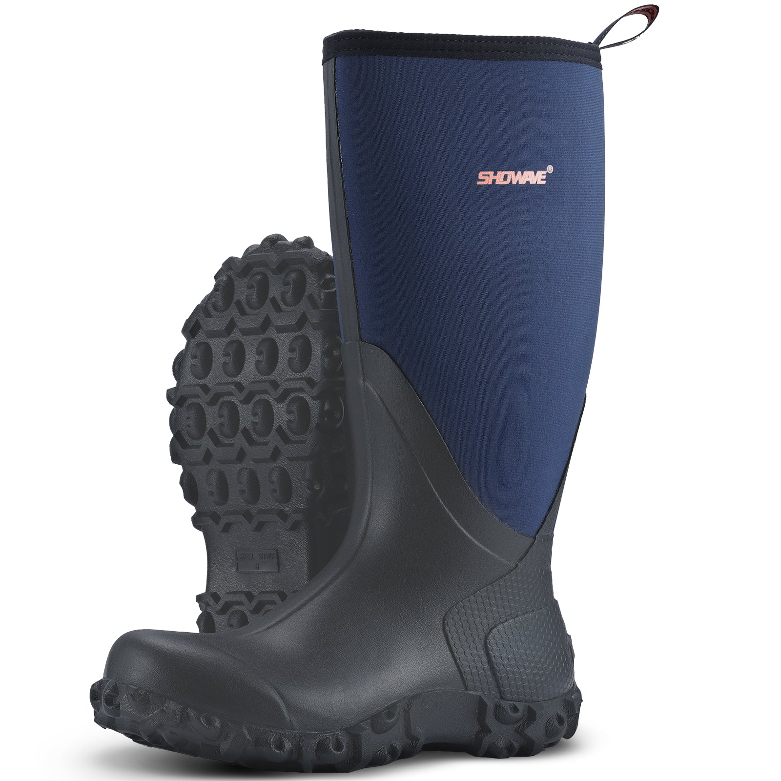 Showave Rain Boots for Men Waterproof Insulated Rubber Neoprene Boots Heavy-duty Mud Boot for Farming Raining Fishing Gardening Yard Work