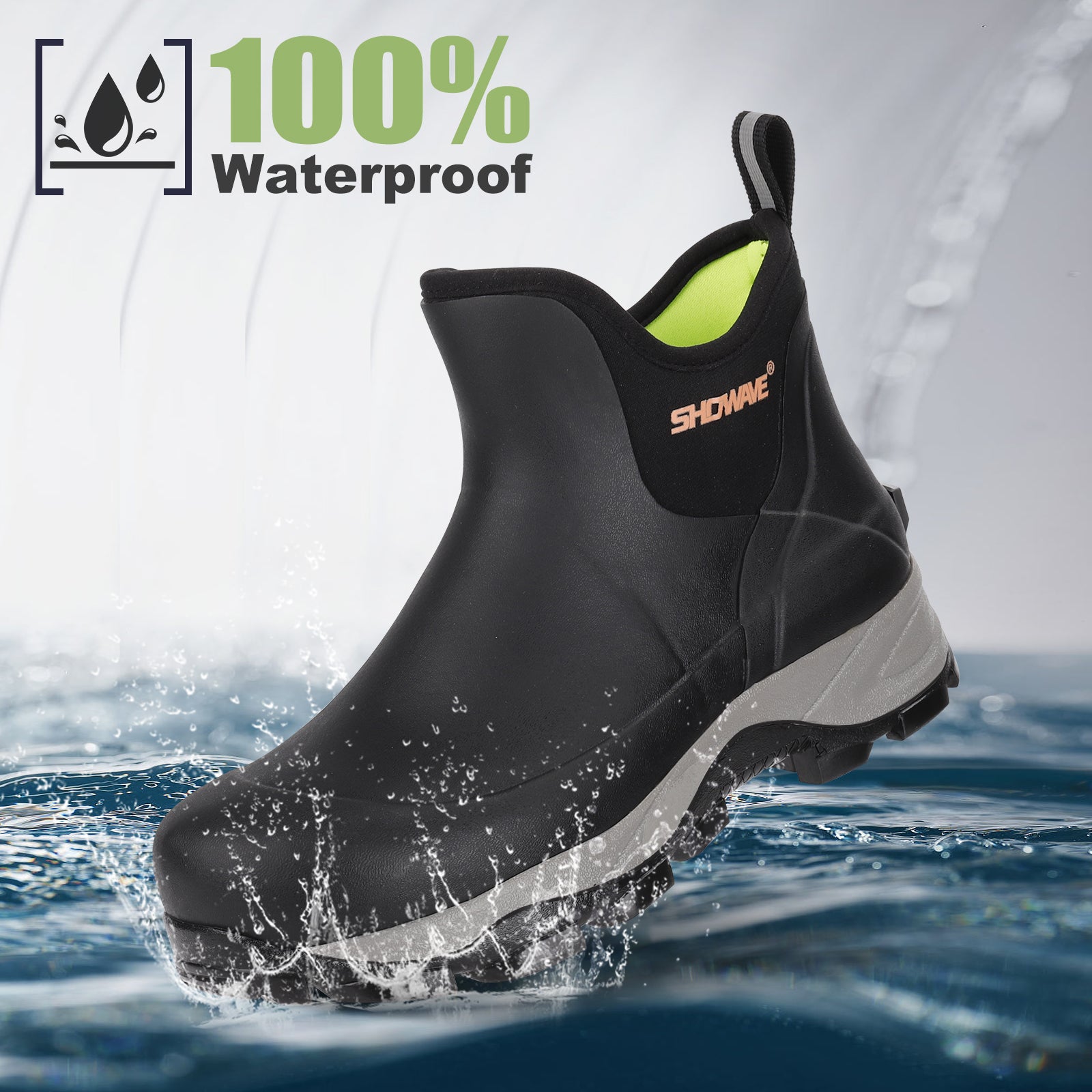 Showave Men's Rubber Boots Waterproof Rain Footwear Durable Short Hunting Boots for Mud Gardening Yard and Chore Working