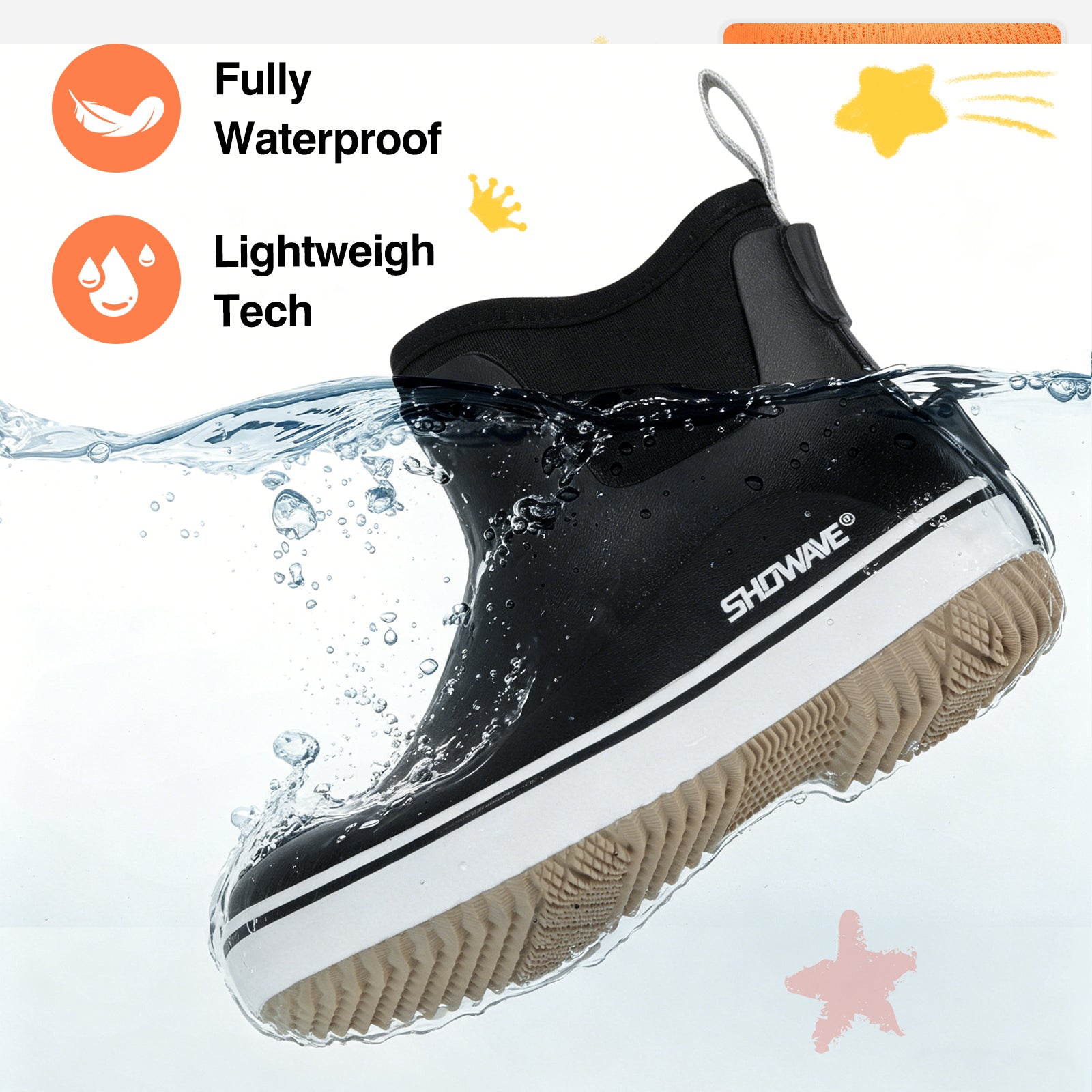 Showave Kid's Rain Boots - Lightweight Waterproof Mud Boots for Boys & Girls