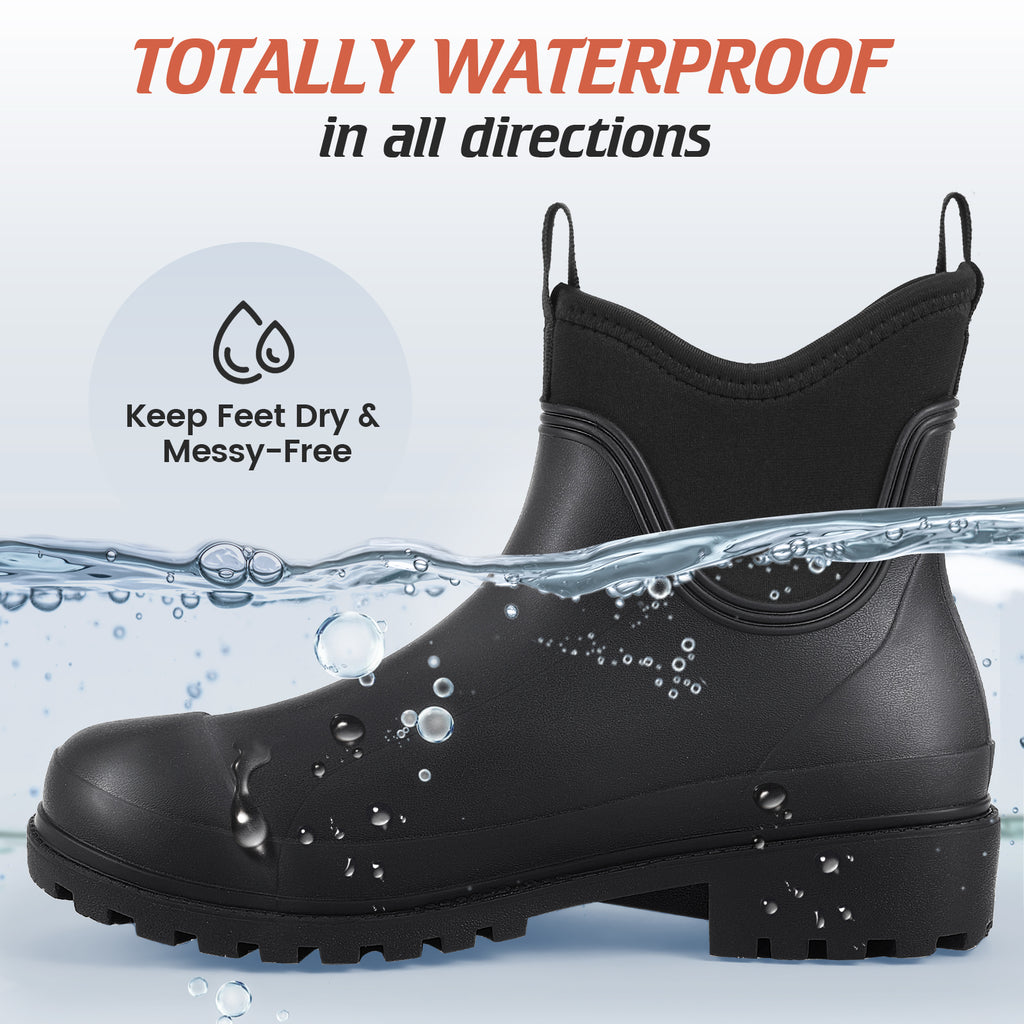 Showave Women's Waterproof Chelsea Ankle Rain Boots – Neoprene Lined Rubber Garden Boot for Everyday Wear