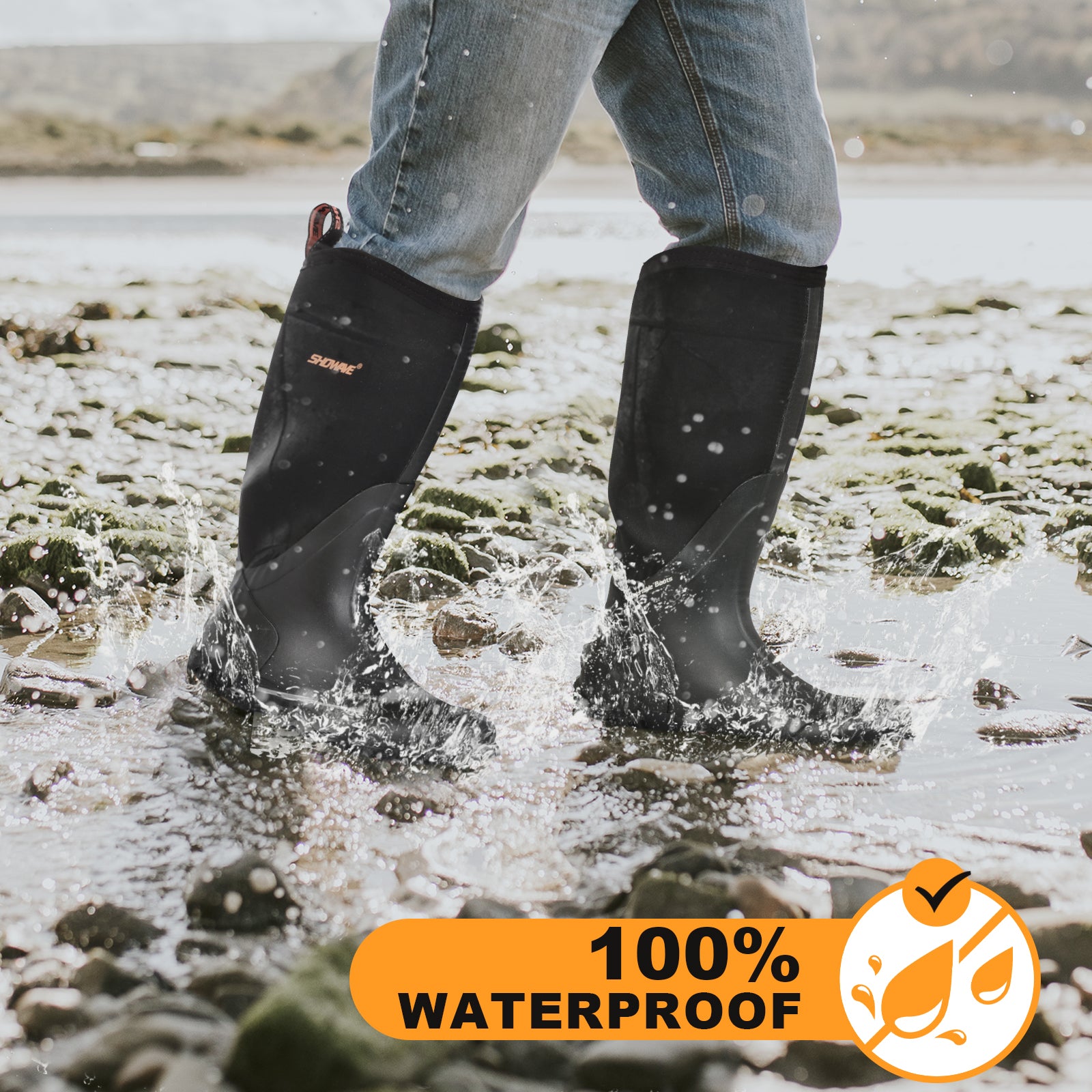 Showave Women's Tall Insulated Rubber Rain Boots – Waterproof Neoprene Mud Boot for Gardening Farming Fishing